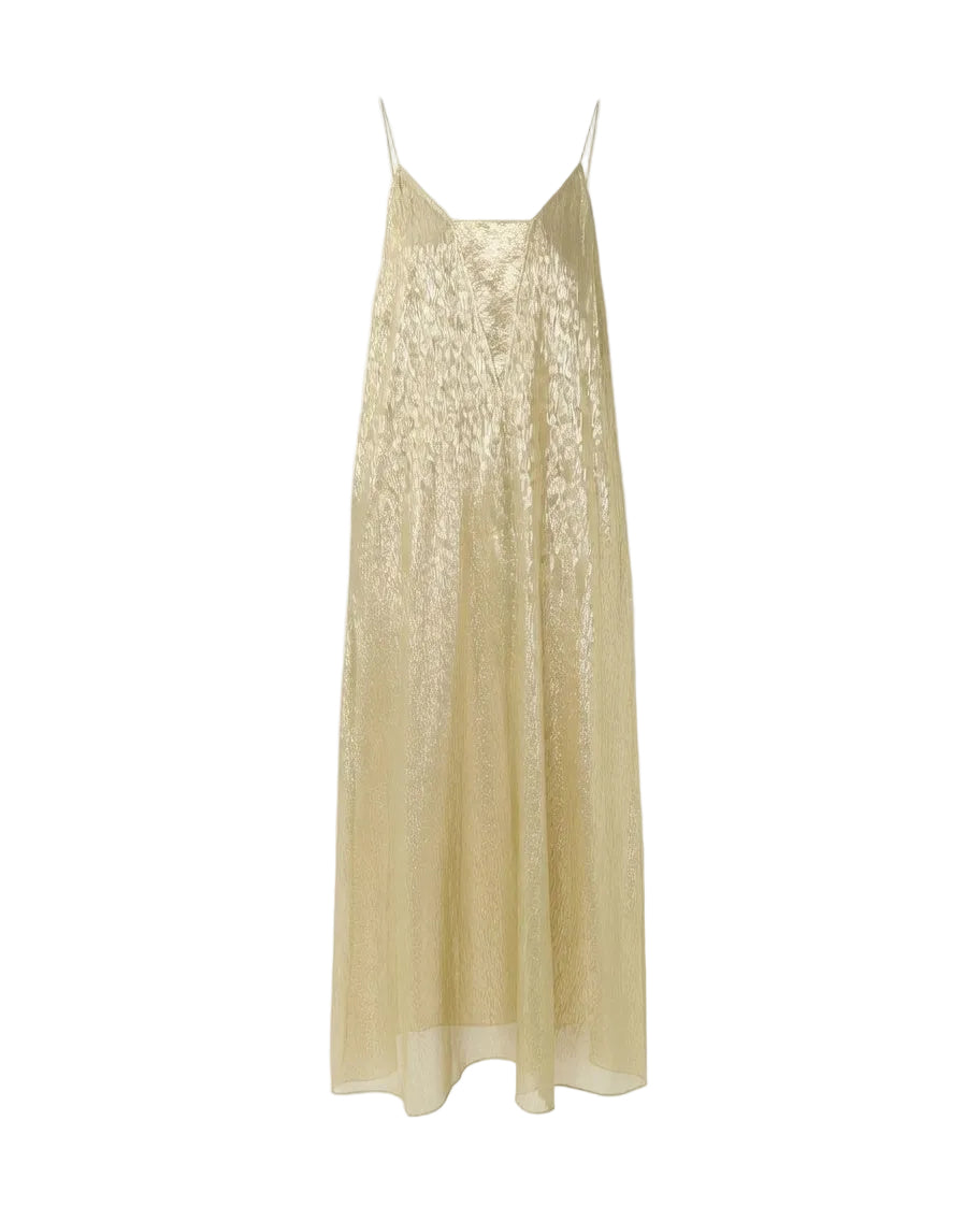 Metallic-Effect Silk Dress