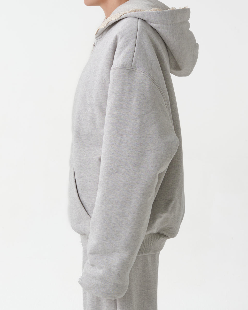 Lace-Detail Zip-Up Hoodie