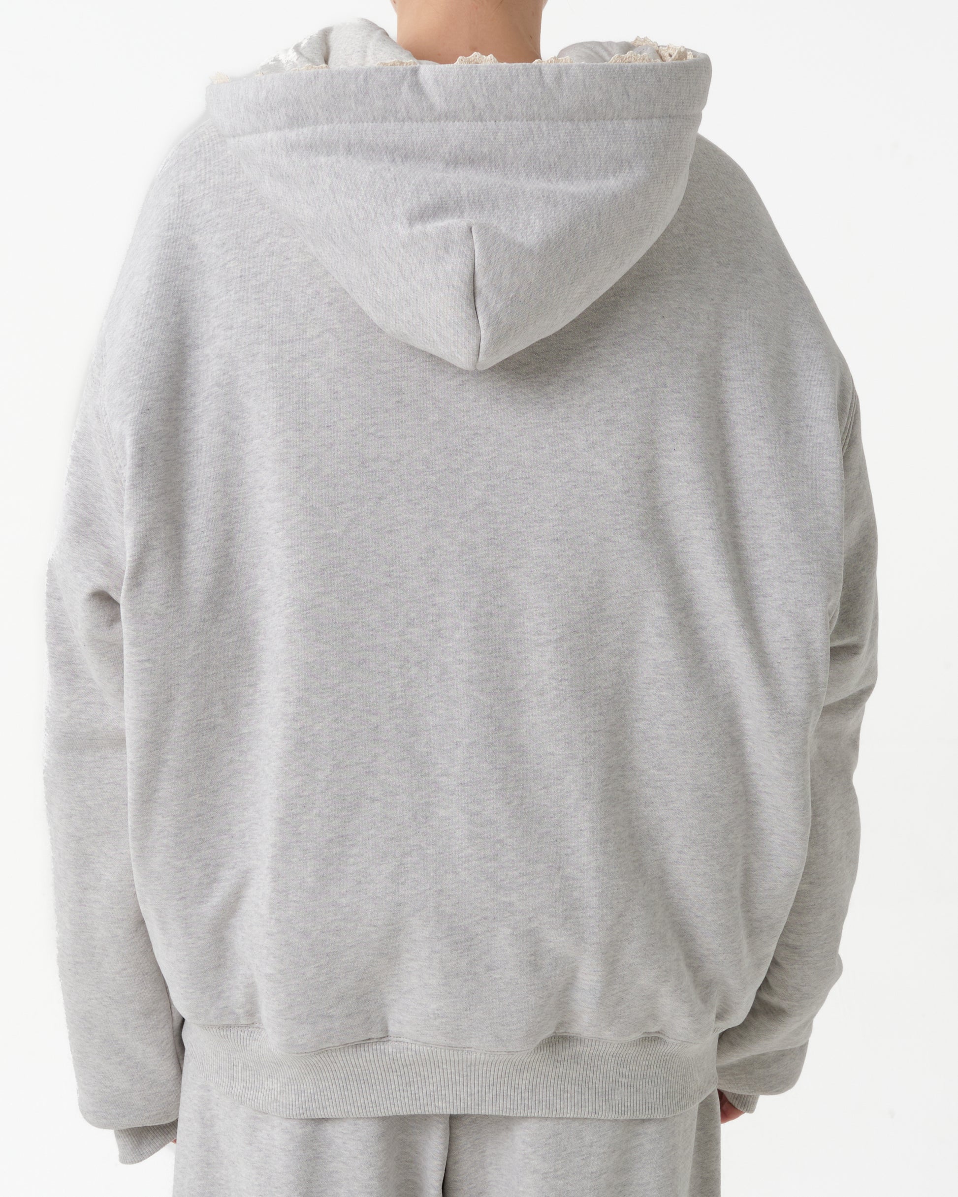 Lace-Detail Zip-Up Hoodie