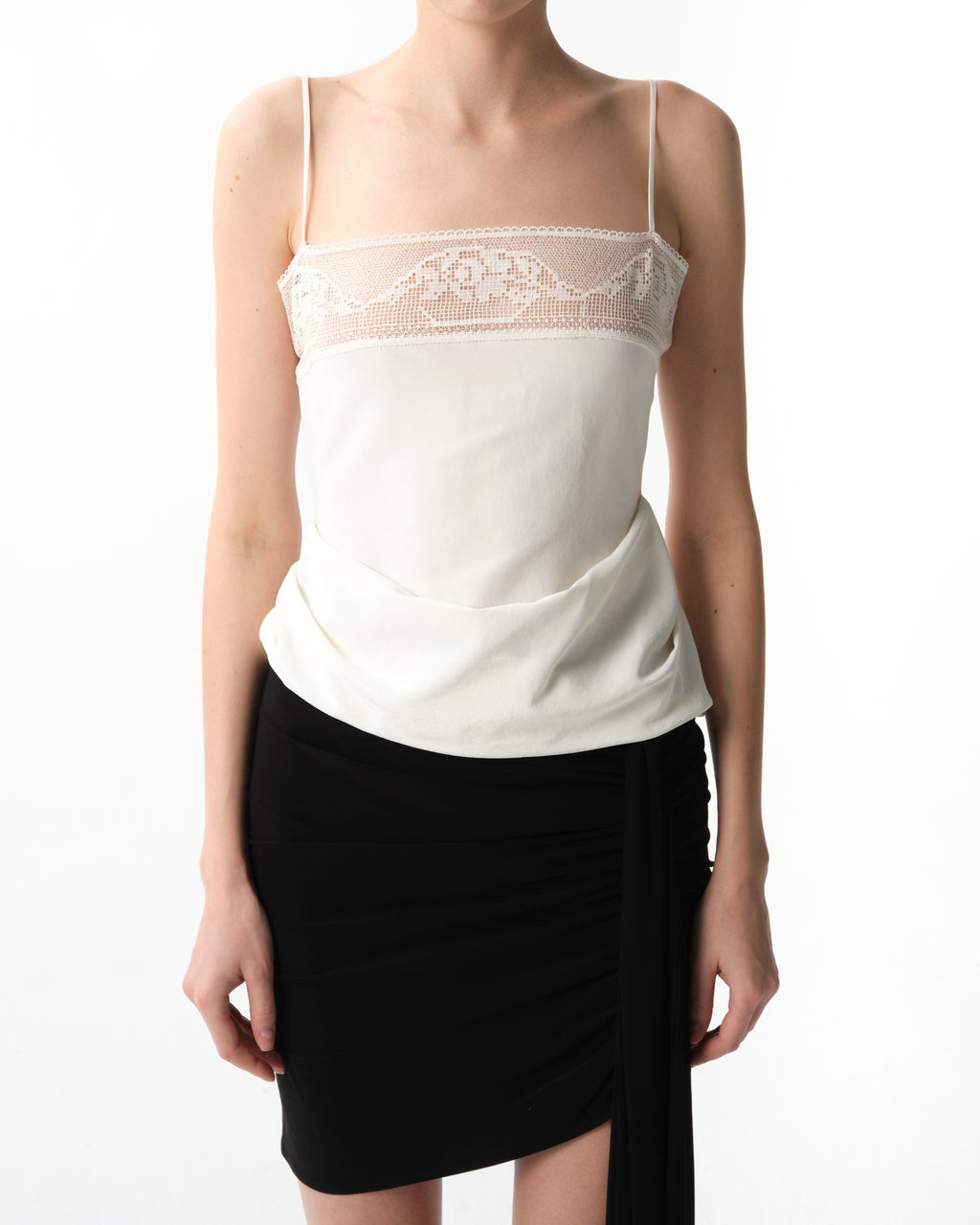 Draped Silk Lace-Trim Top