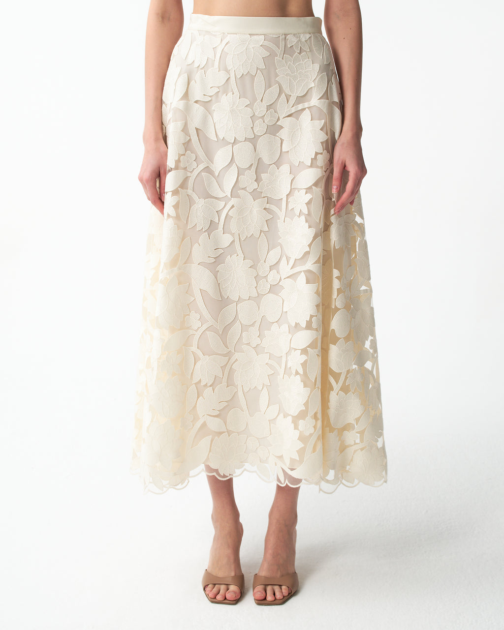 Tulle Embroidered Midi Skirt