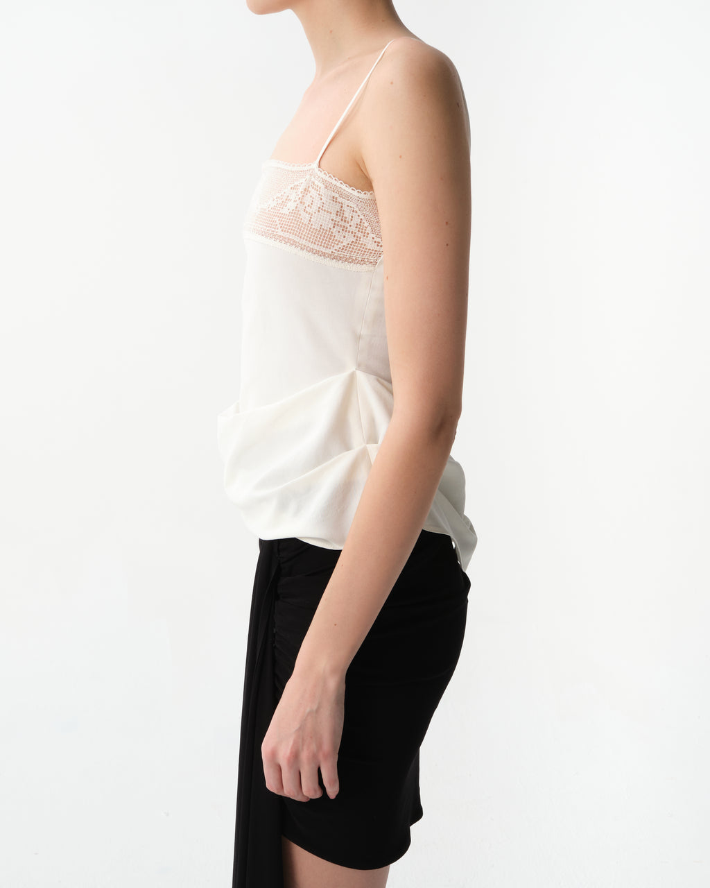 Draped Silk Lace-Trim Top