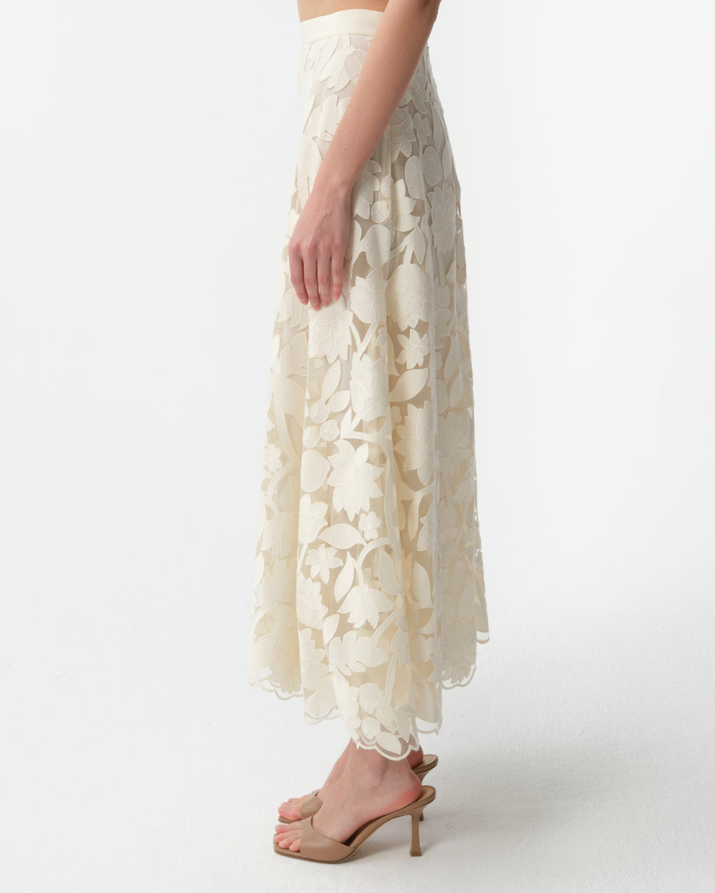 Tulle Embroidered Midi Skirt