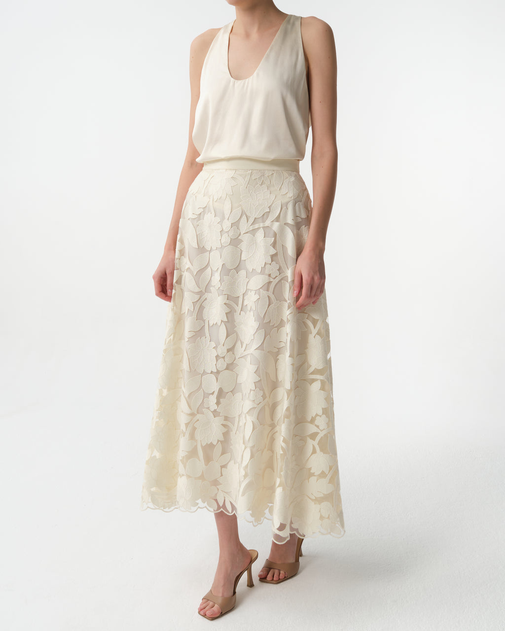 Tulle Embroidered Midi Skirt