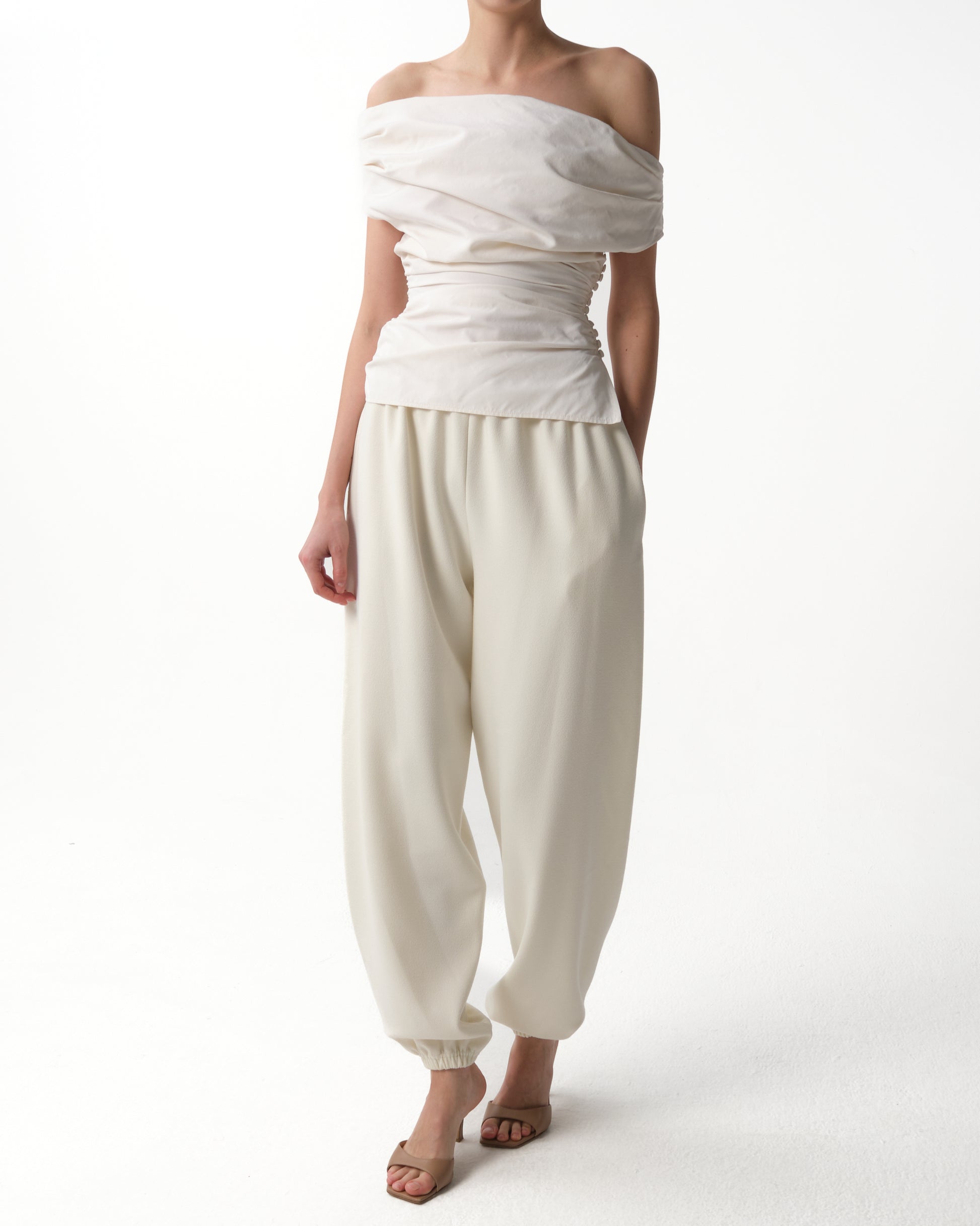 Off-The-Shoulder Draped Silk Top