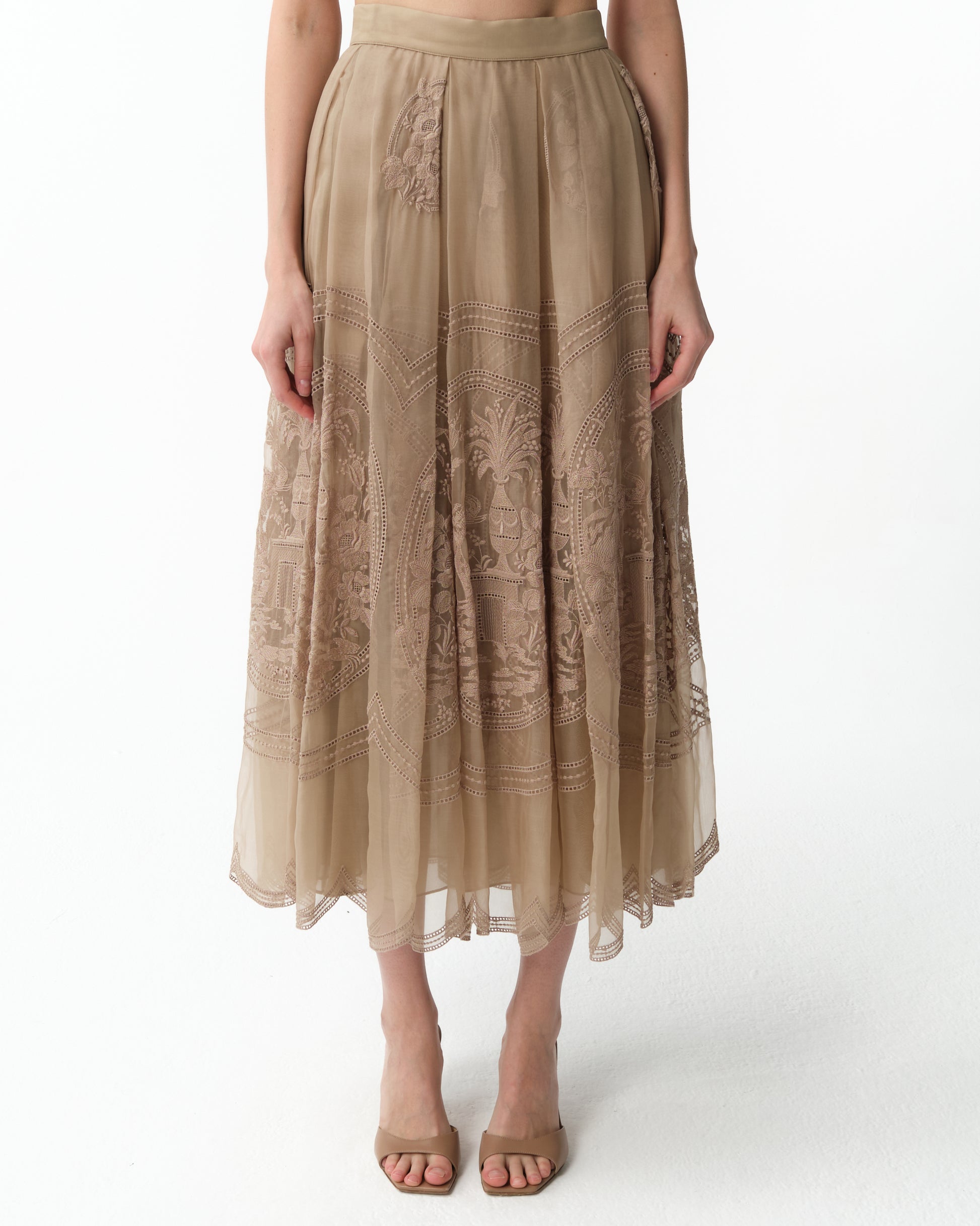 Embroidered Organza Midi Skirt