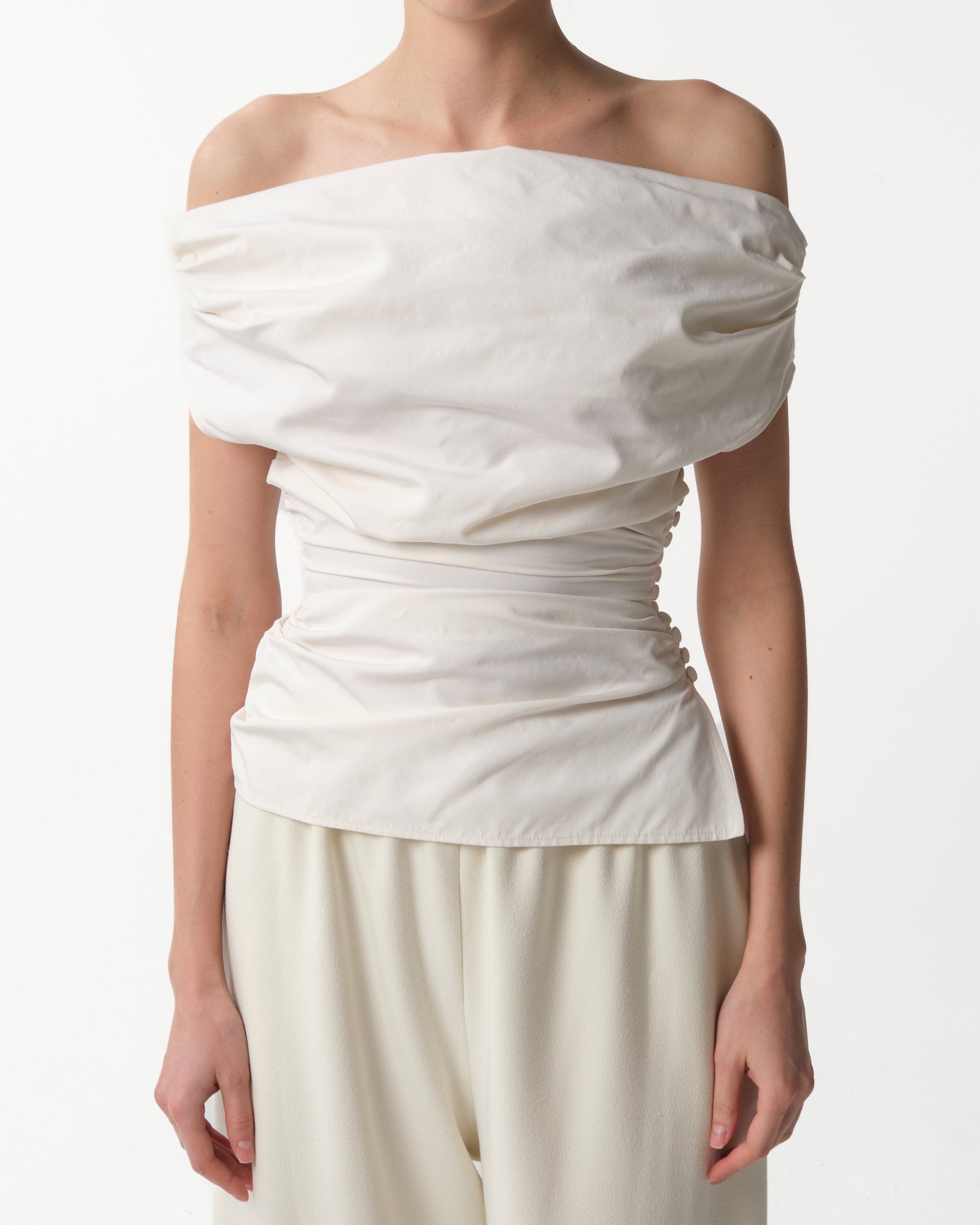 Off-The-Shoulder Draped Silk Top
