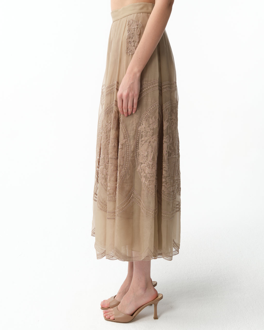 Embroidered Organza Midi Skirt