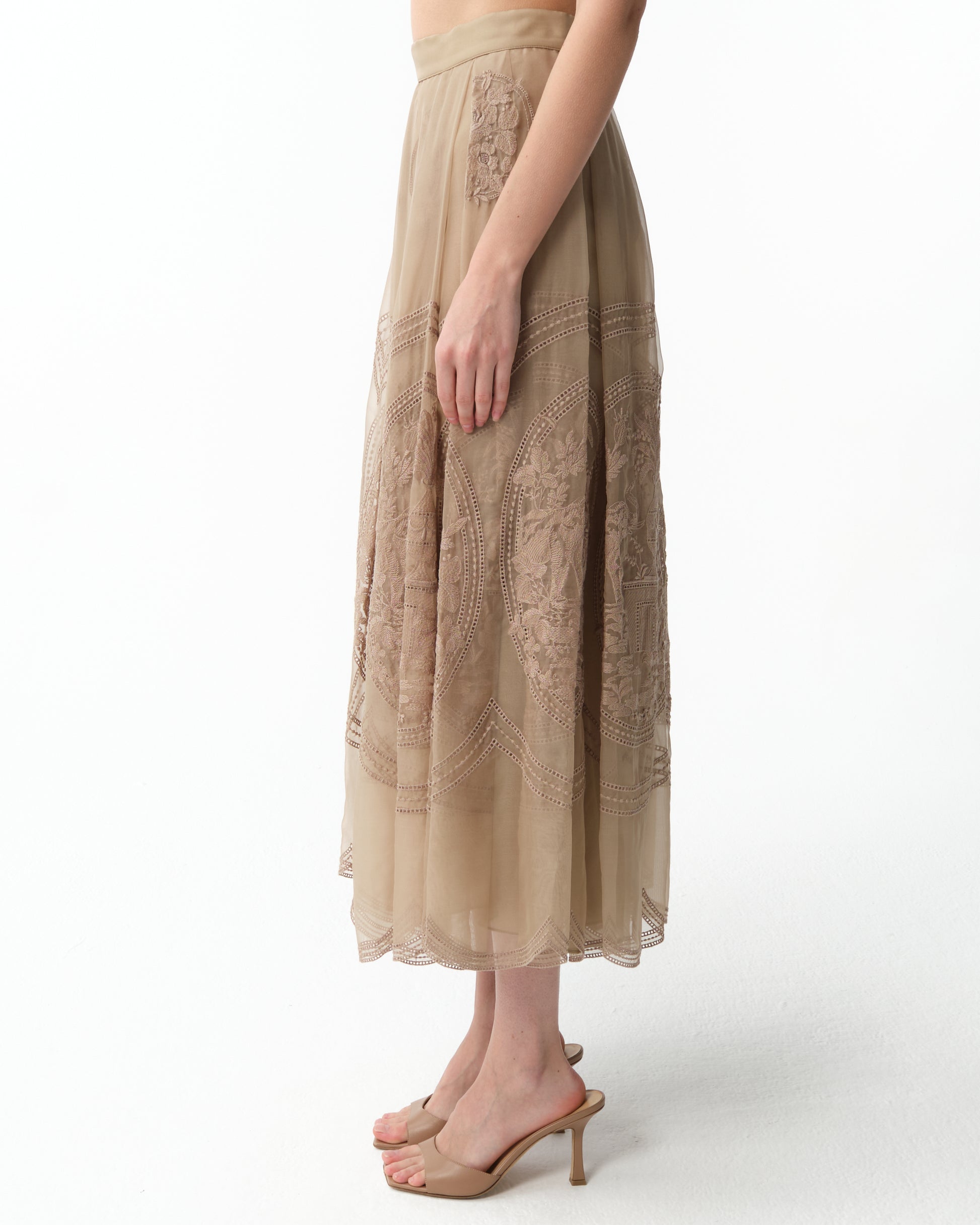 Embroidered Organza Midi Skirt