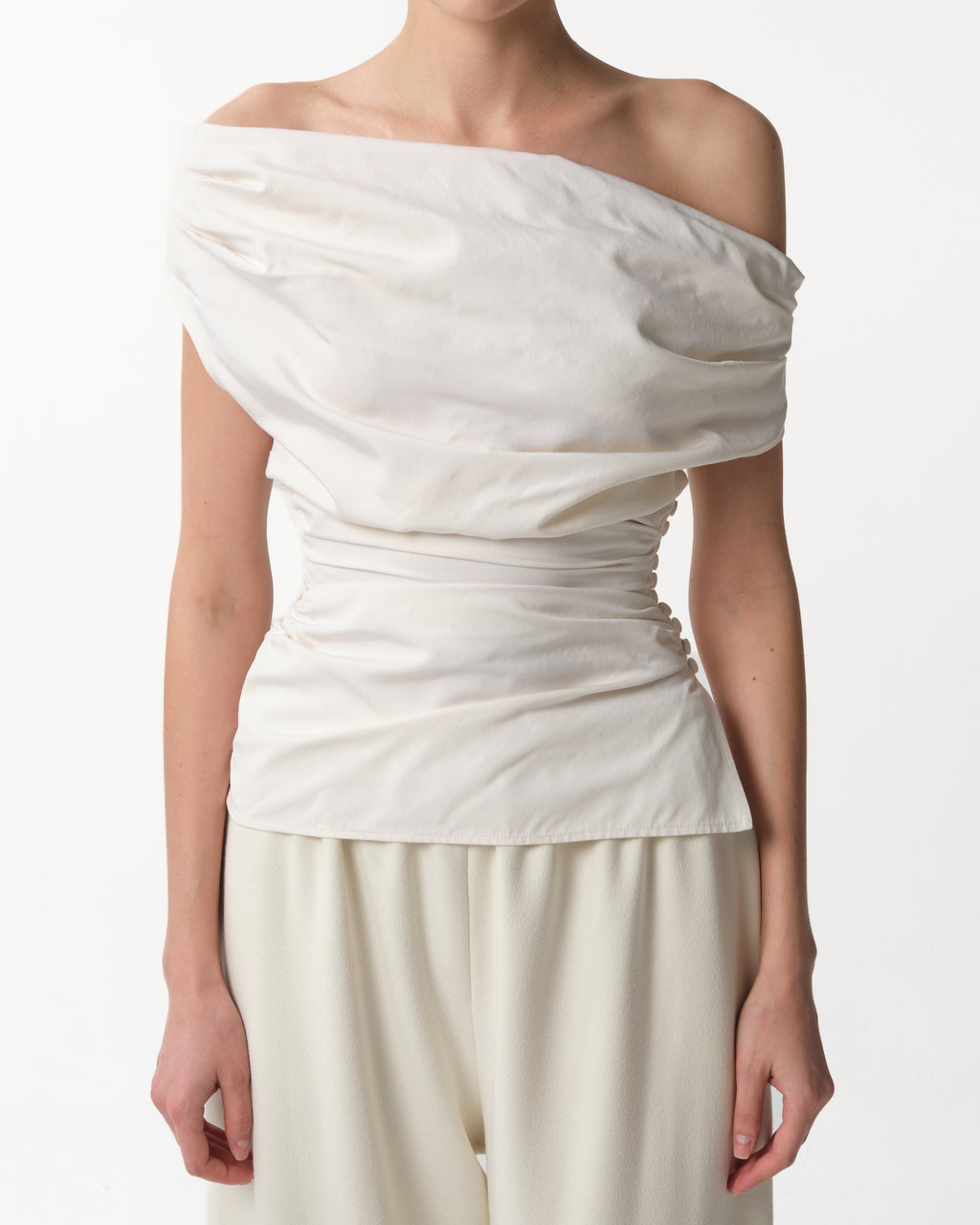 Off-The-Shoulder Draped Silk Top