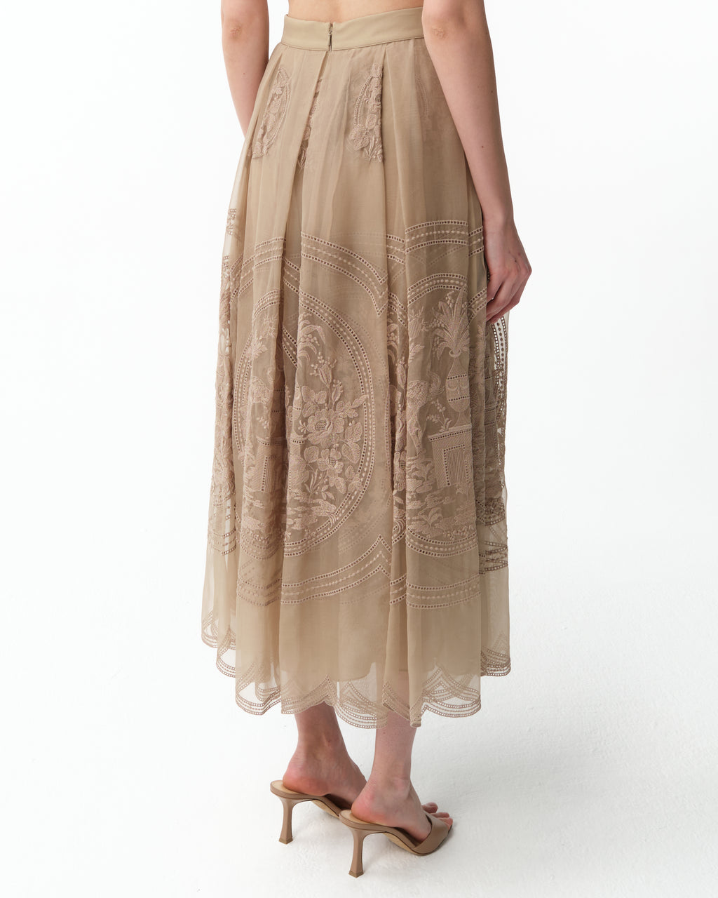 Embroidered Organza Midi Skirt