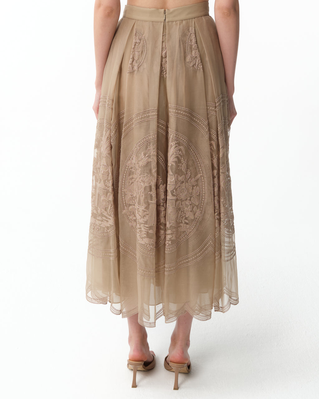 Embroidered Organza Midi Skirt
