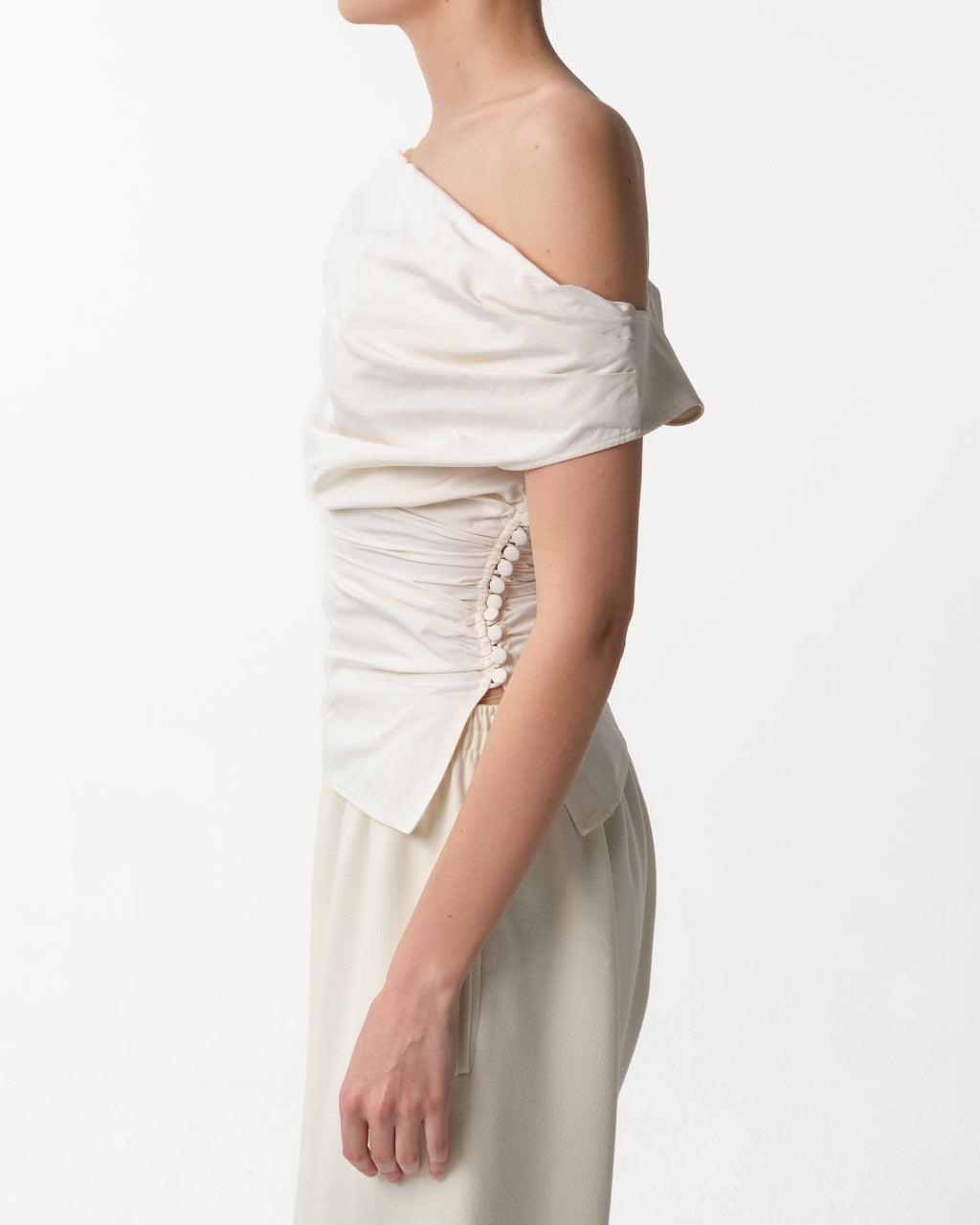 Off-The-Shoulder Draped Silk Top
