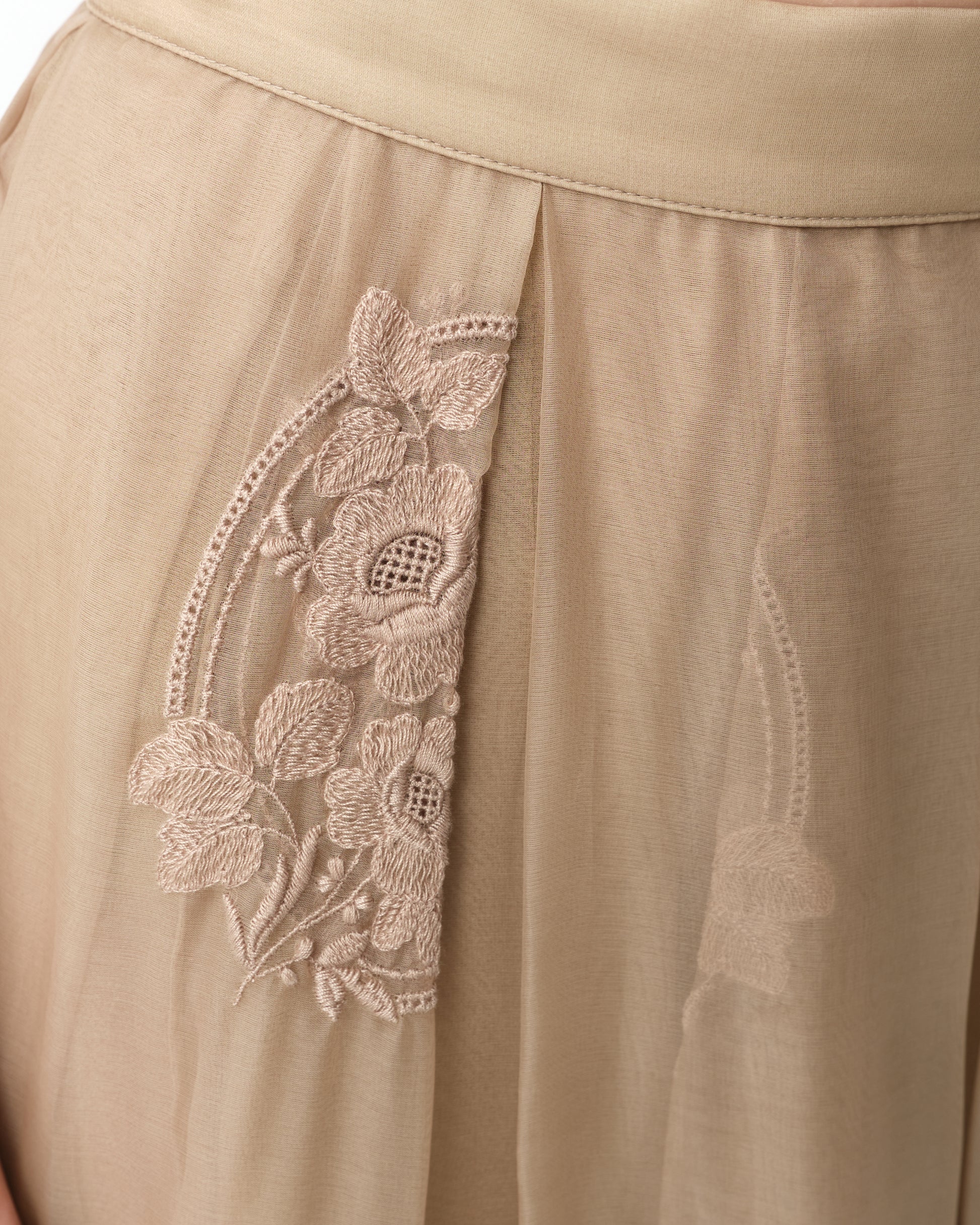 Embroidered Organza Midi Skirt