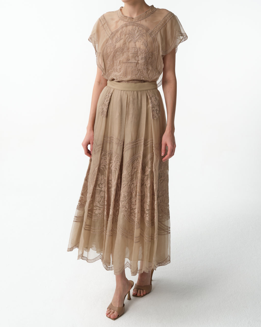 Embroidered Organza Midi Skirt