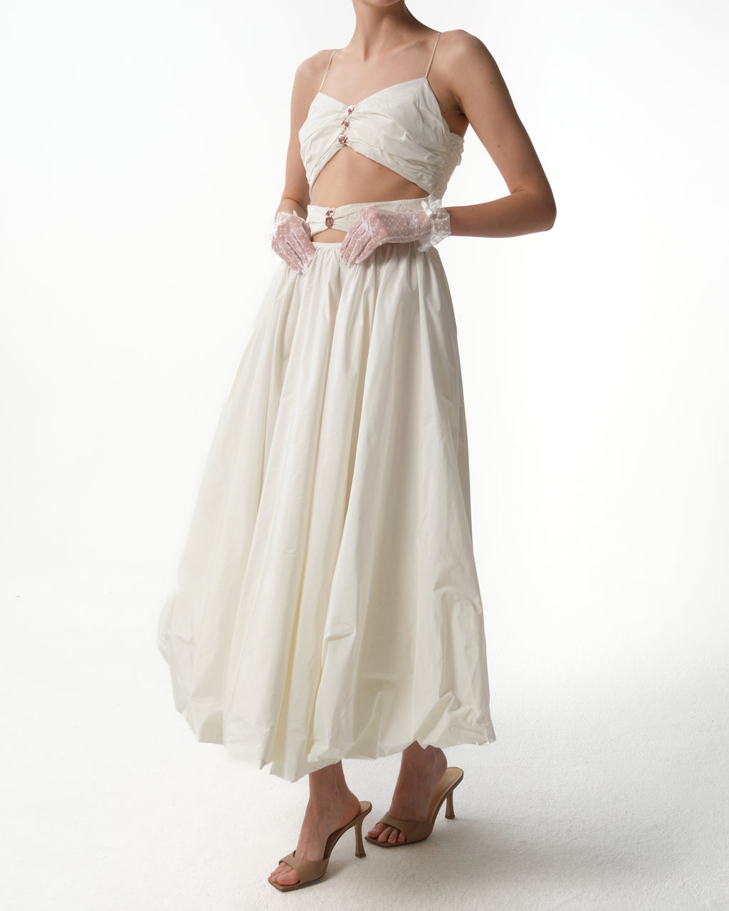 White Cutout Taffeta Dress