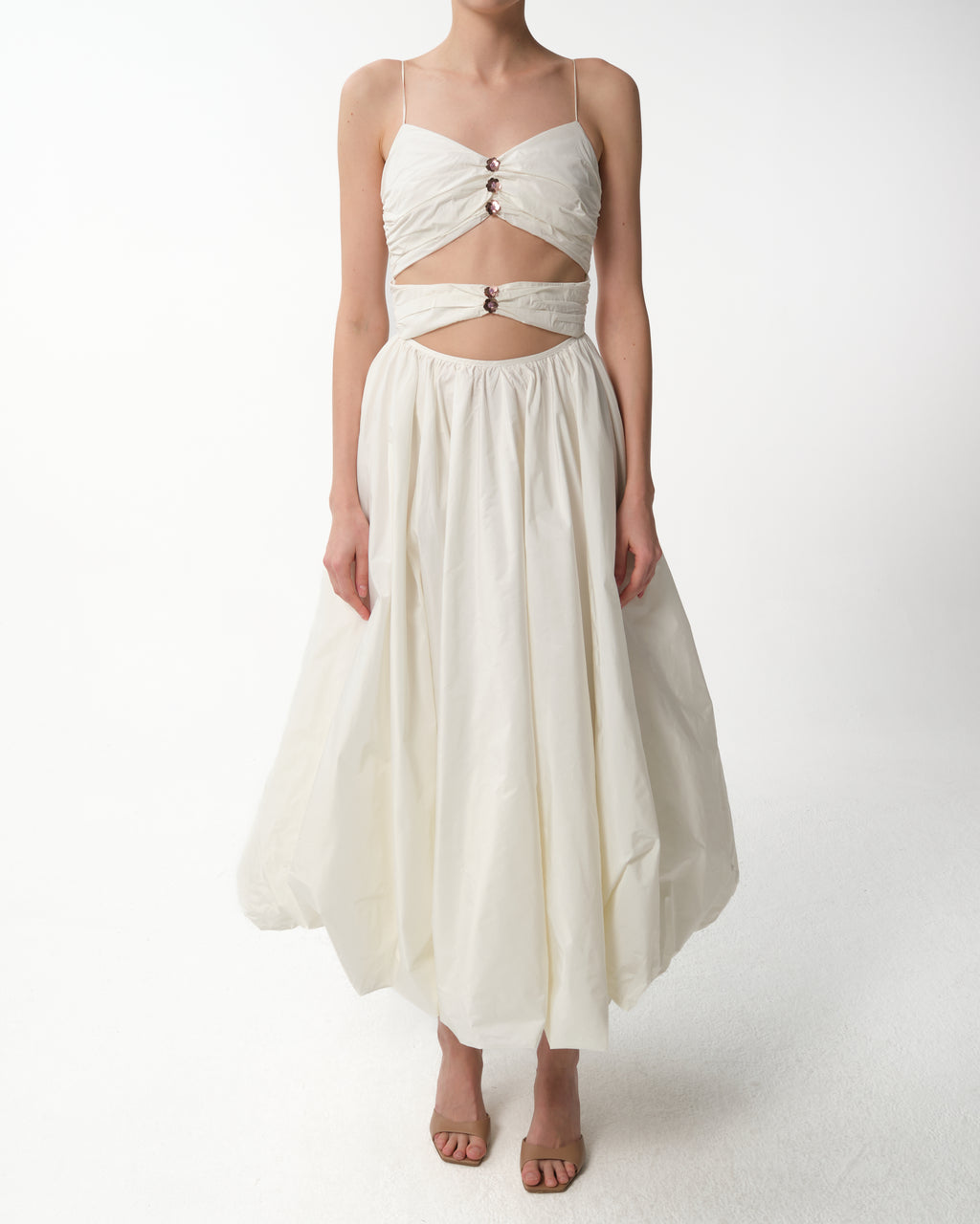 White Cutout Taffeta Dress