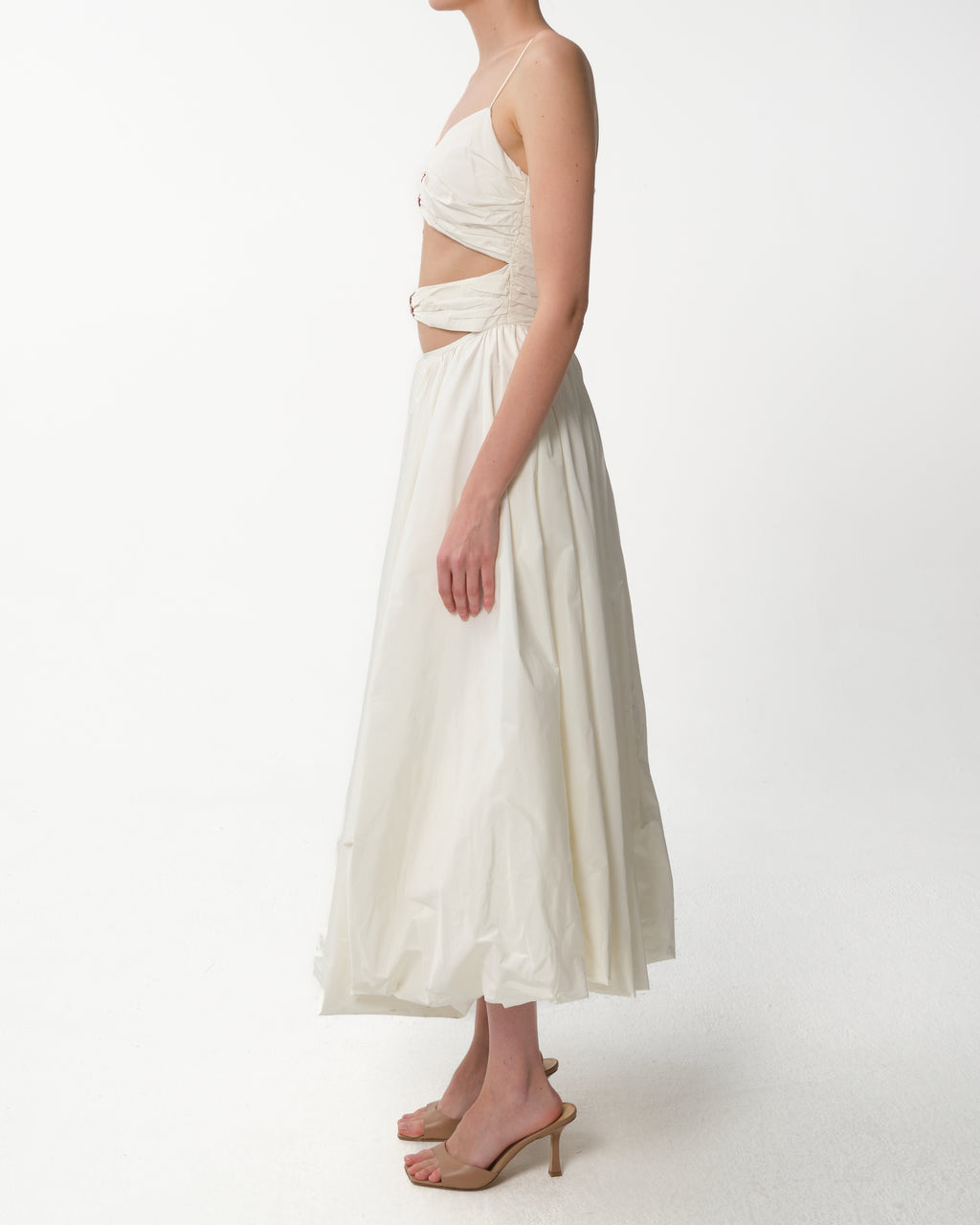 White Cutout Taffeta Dress