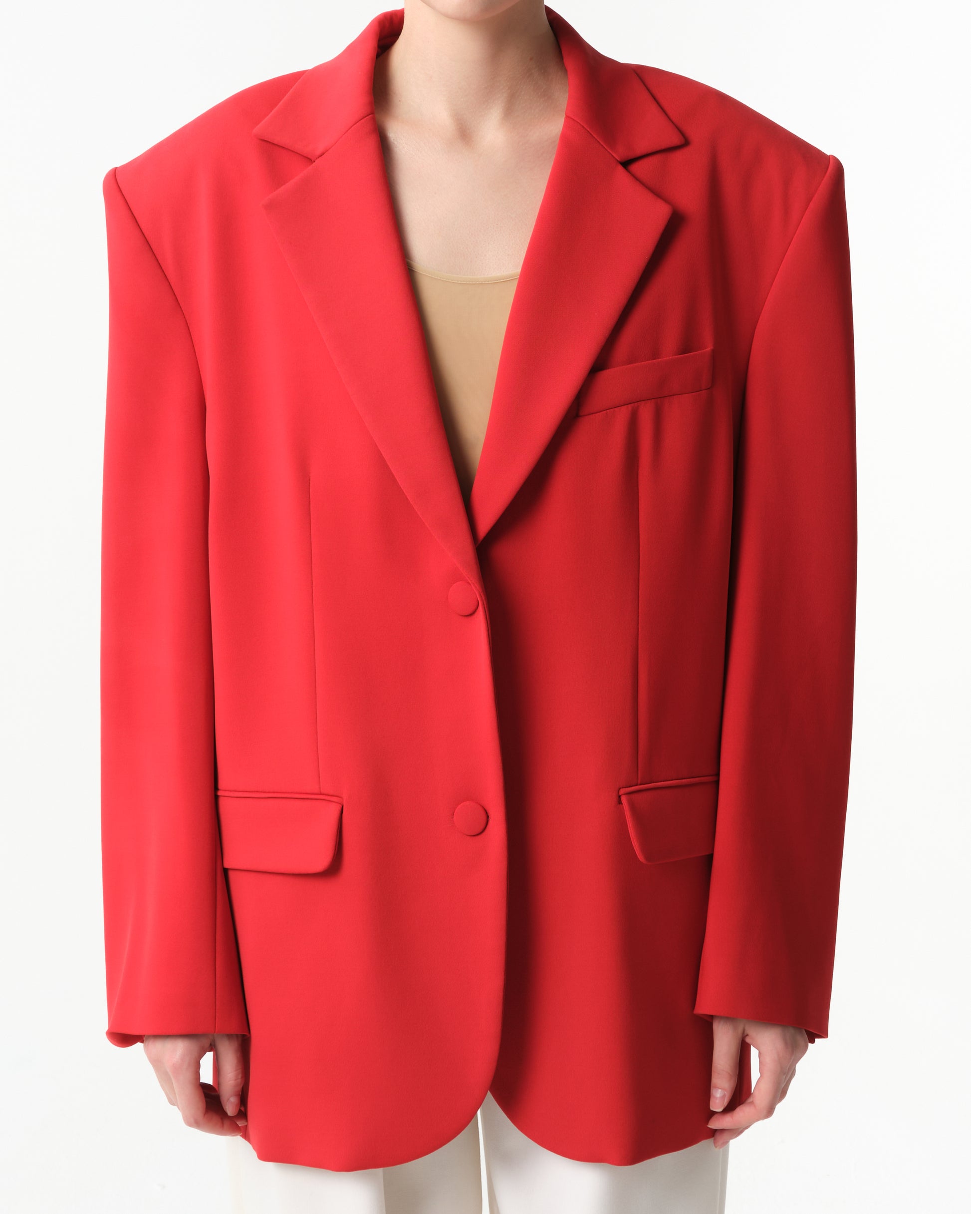 Padded-Shoulder Wool Blazer