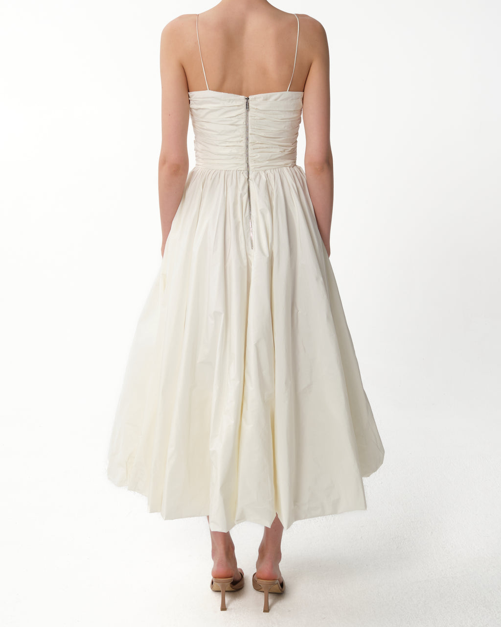 White Cutout Taffeta Dress