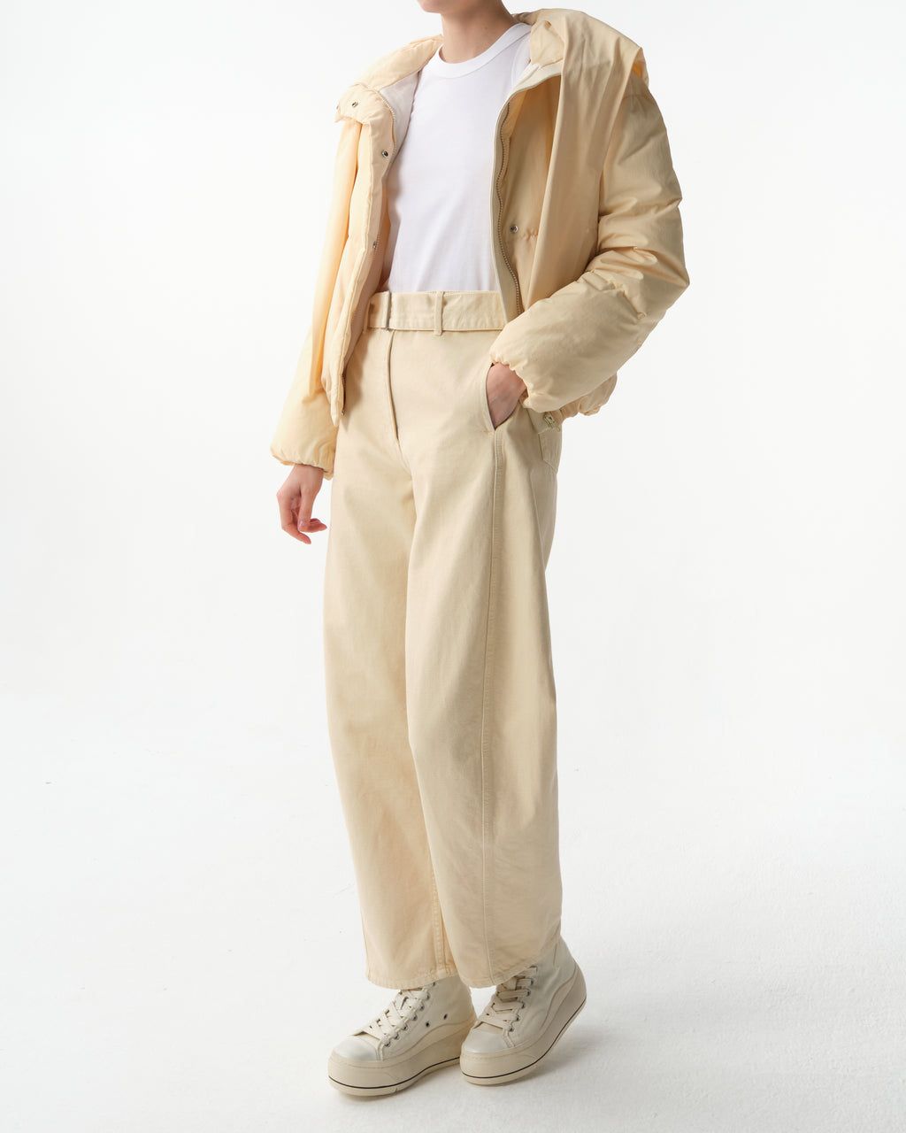 Belted Wide-Leg Denim Trousers