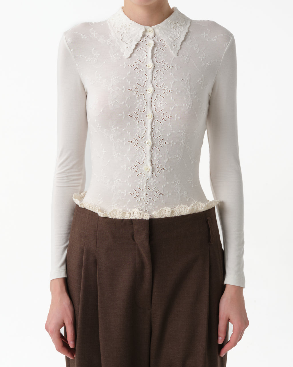 Collar-Embroidered Bodysuit