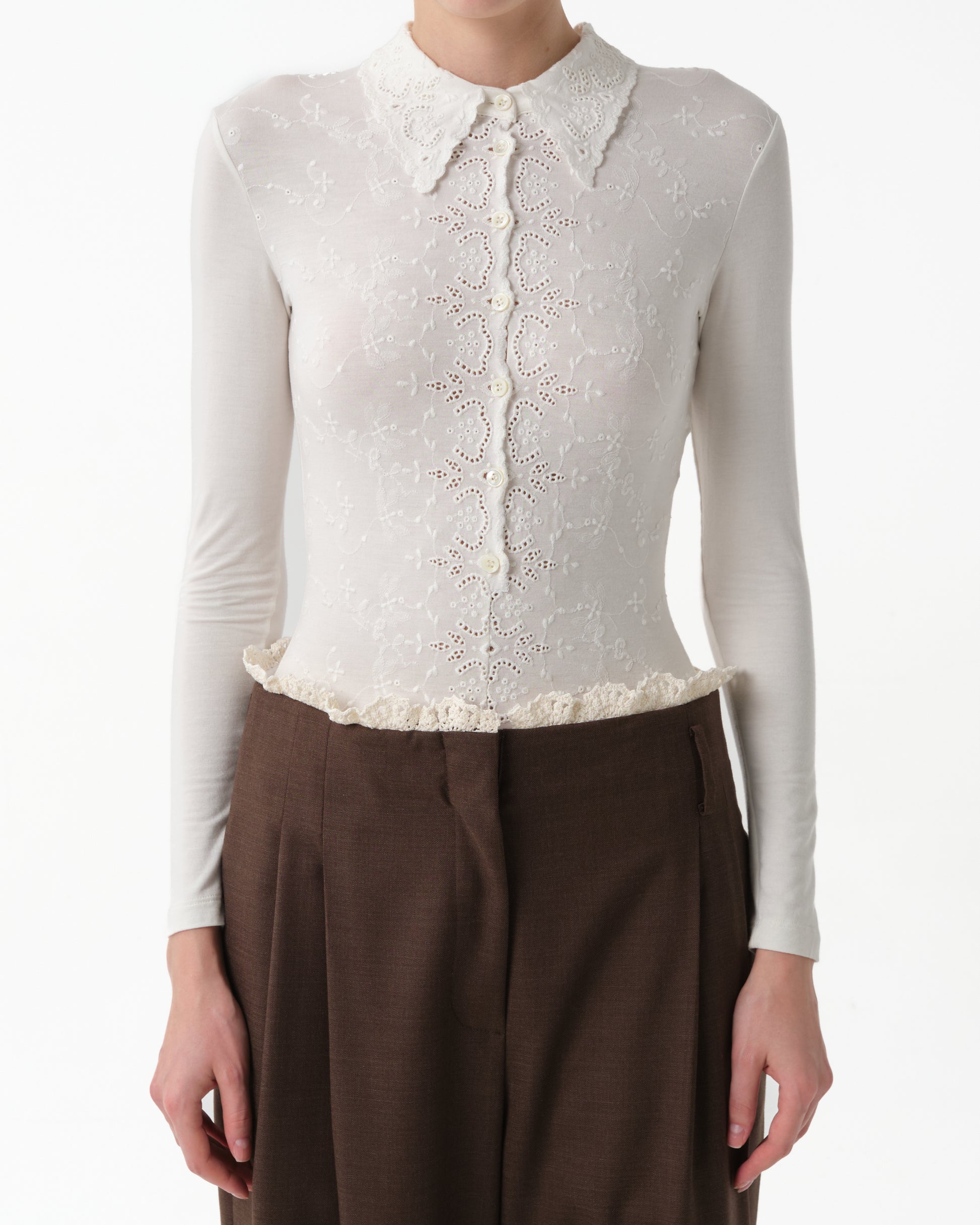 Collar-Embroidered Bodysuit