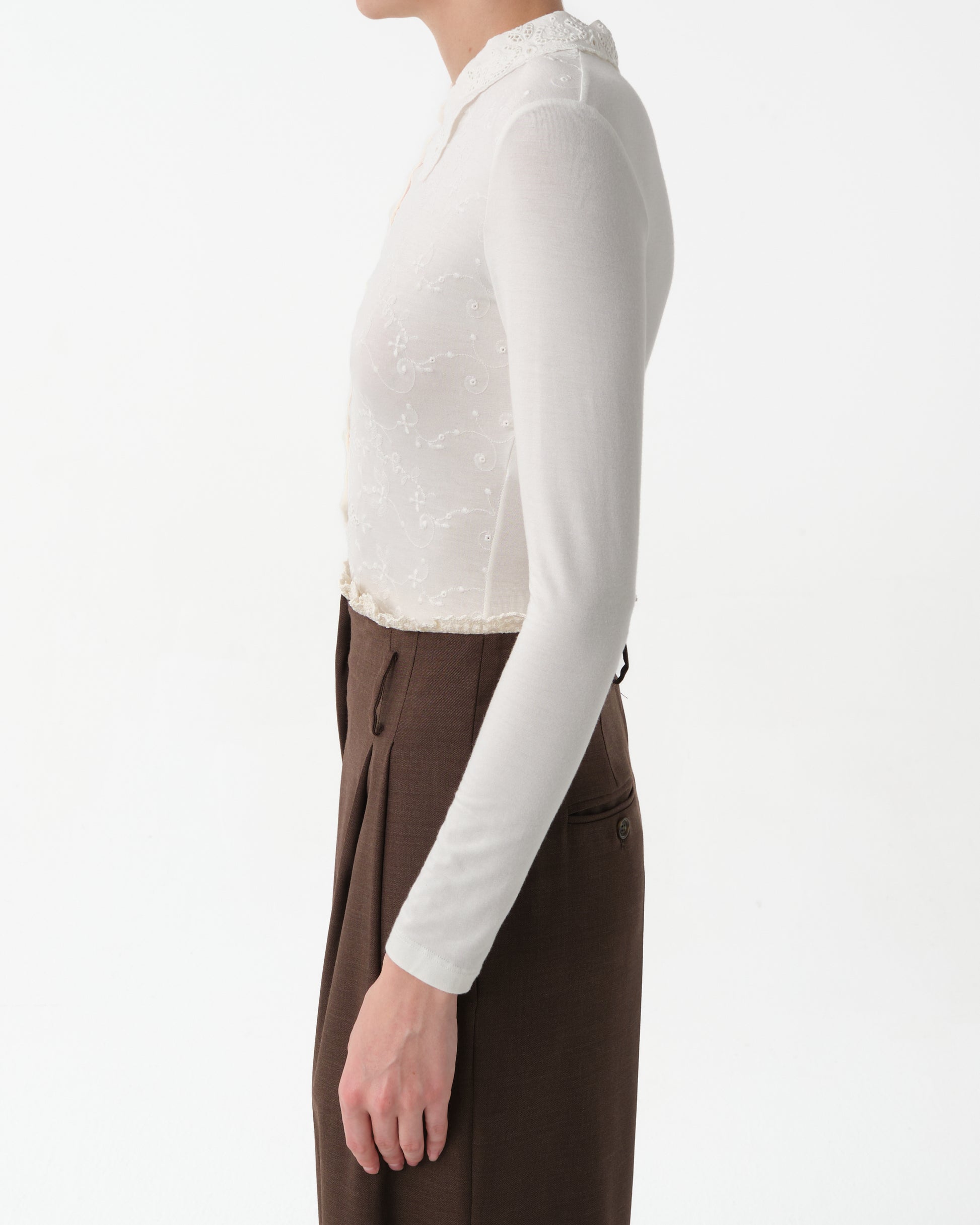 Collar-Embroidered Bodysuit