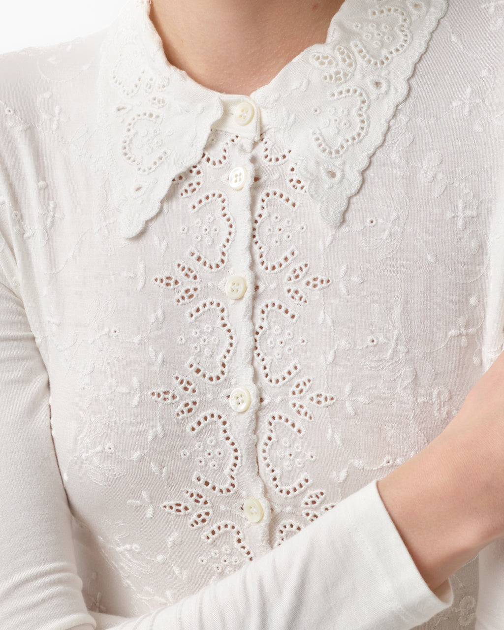 Collar-Embroidered Bodysuit