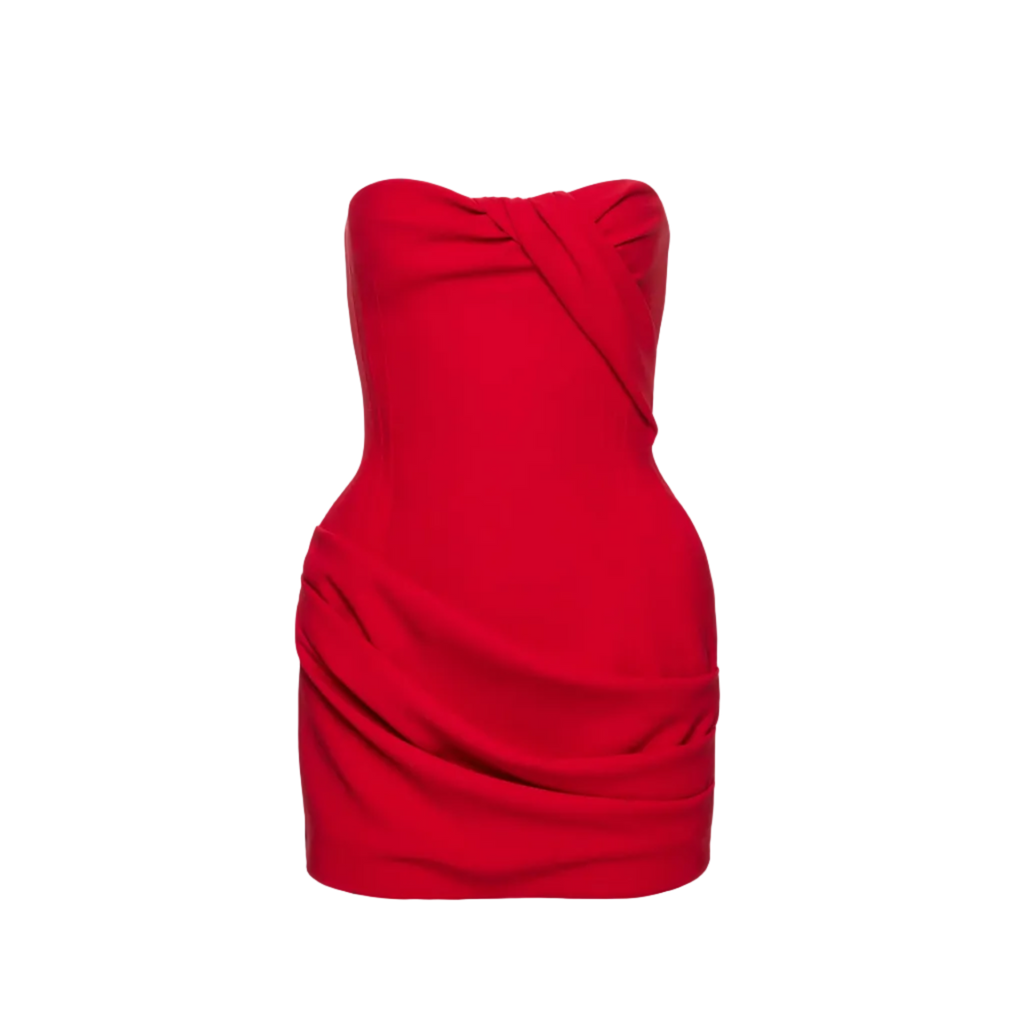 Red Sculptural Wool Mini Dress