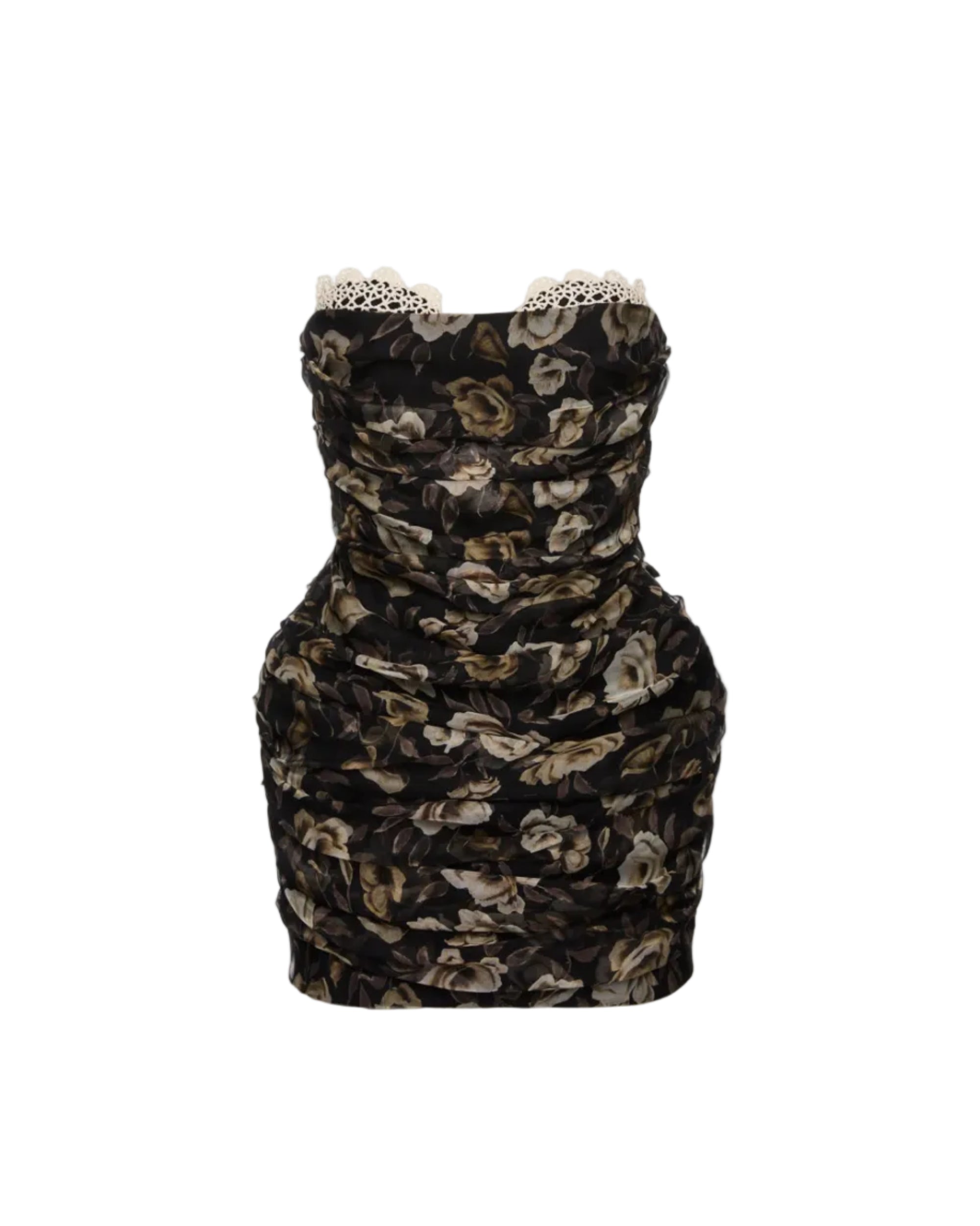 Strapless Ruched Silk Mini Dress