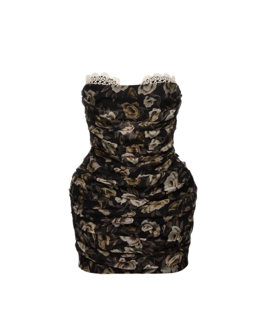 Strapless Ruched Silk Mini Dress
