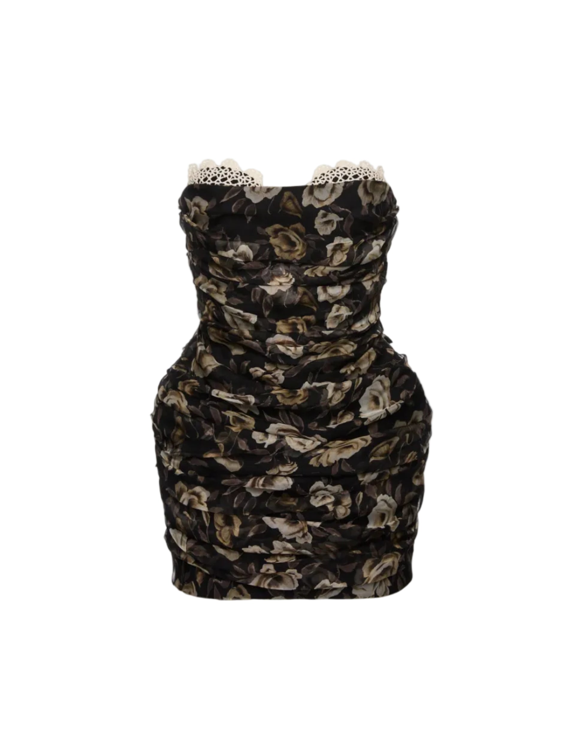 Strapless Ruched Silk Mini Dress