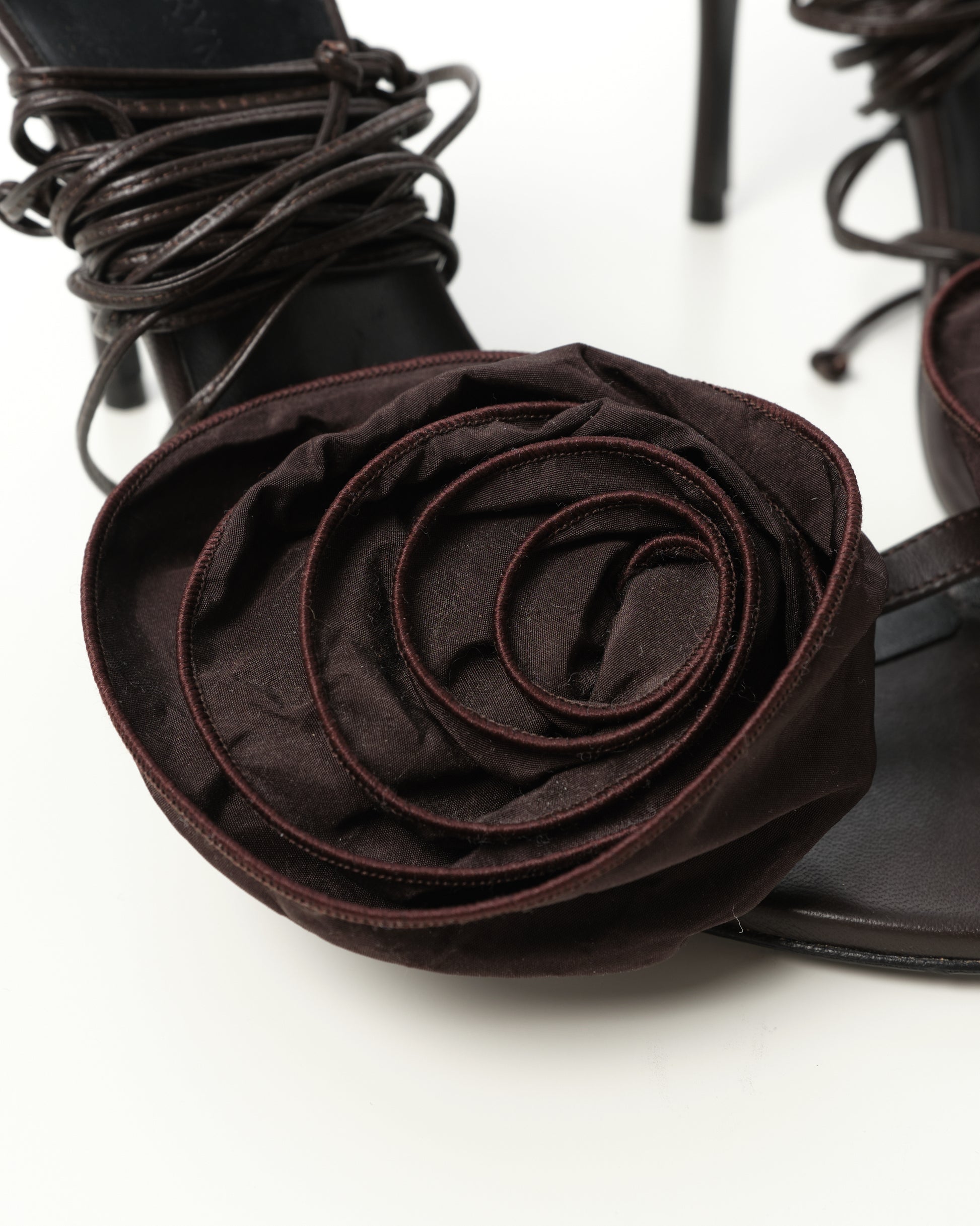 Floral-Appliqué Satin Sandals