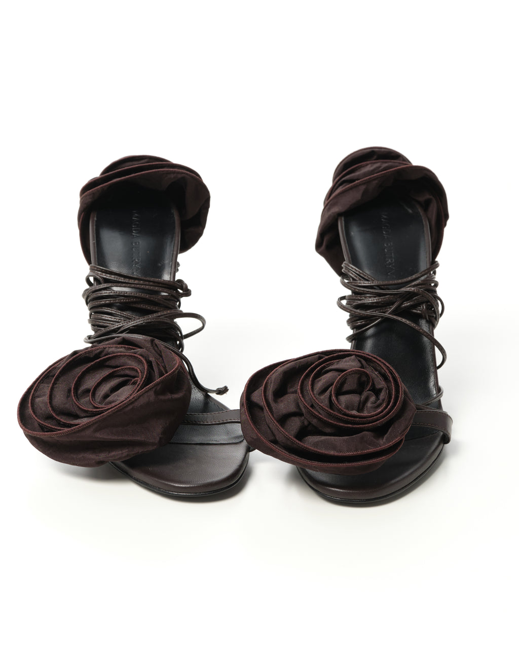 Floral-Appliqué Satin Sandals