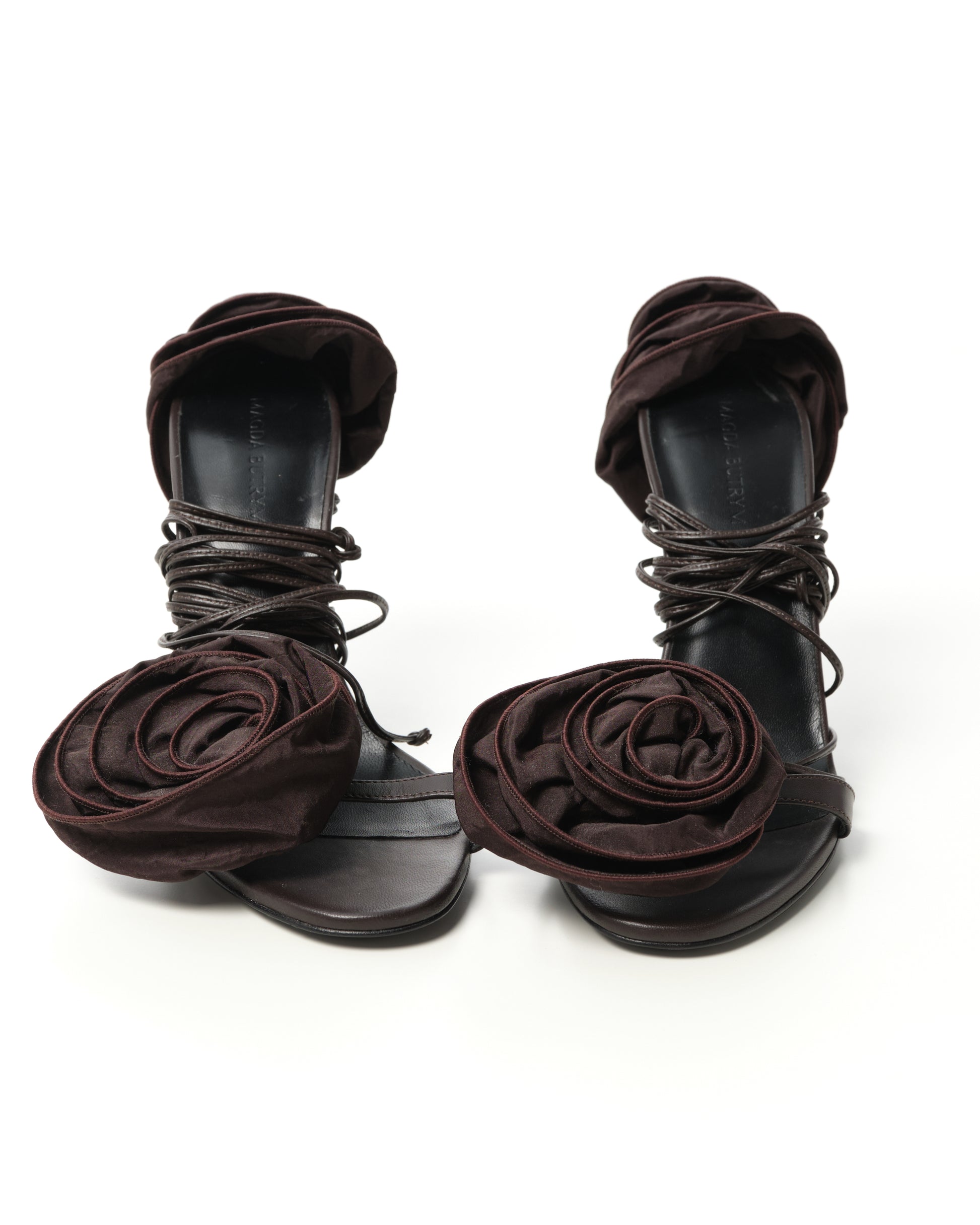 Floral-Appliqué Satin Sandals