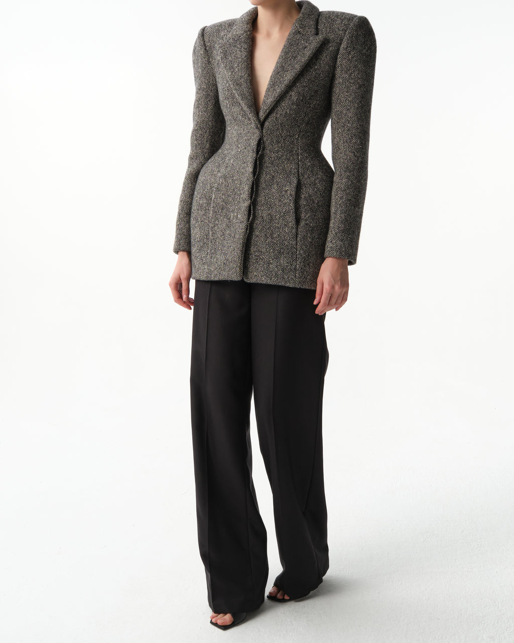 Grey Melange Sculpted Hourglass Blazer