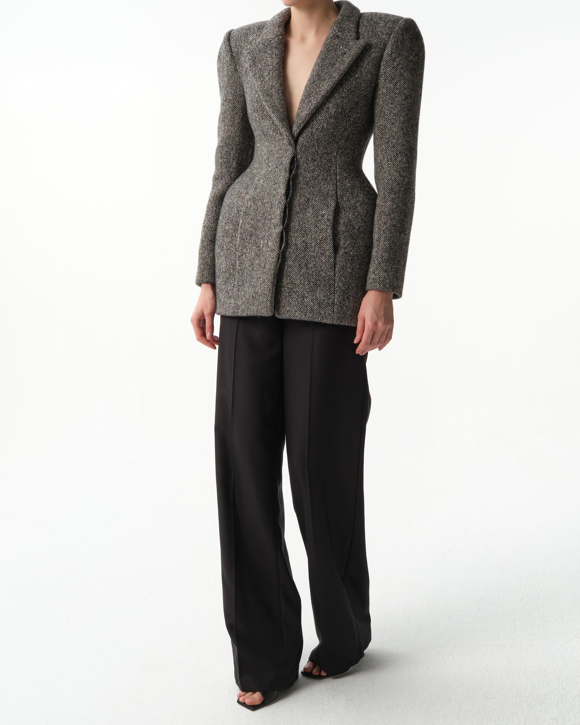 Grey Melange Sculpted Hourglass Blazer