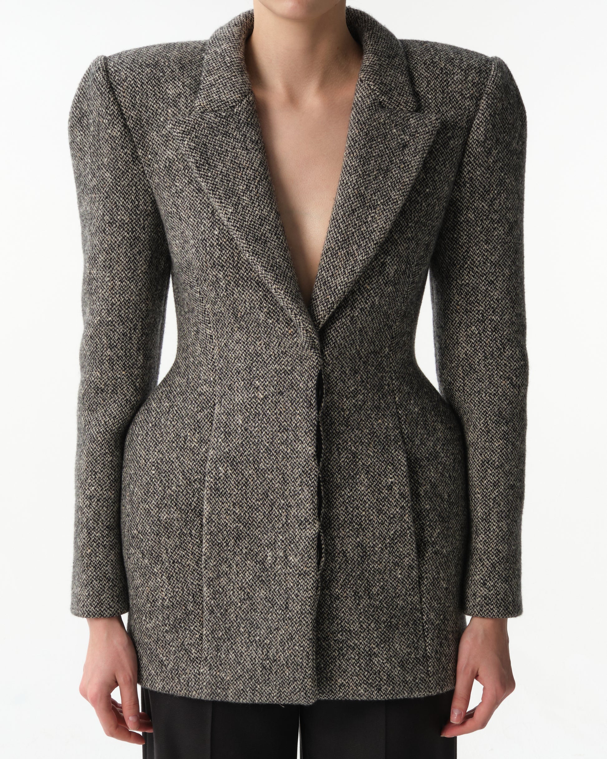 Grey Melange Sculpted Hourglass Blazer
