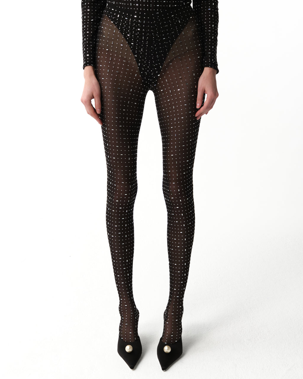 Black Crystal-Embellished Leggings