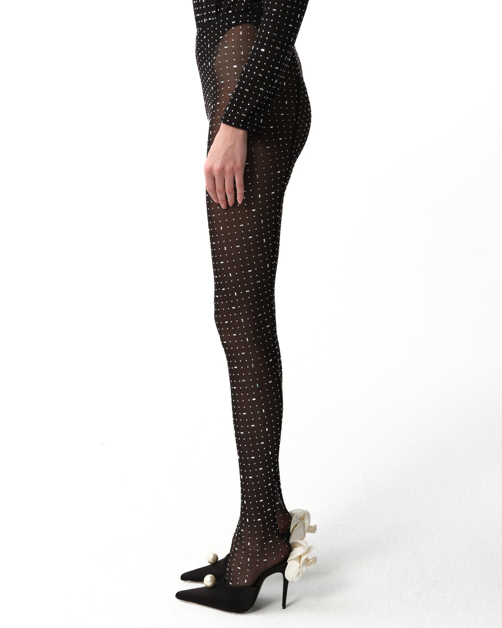 Black Crystal-Embellished Leggings