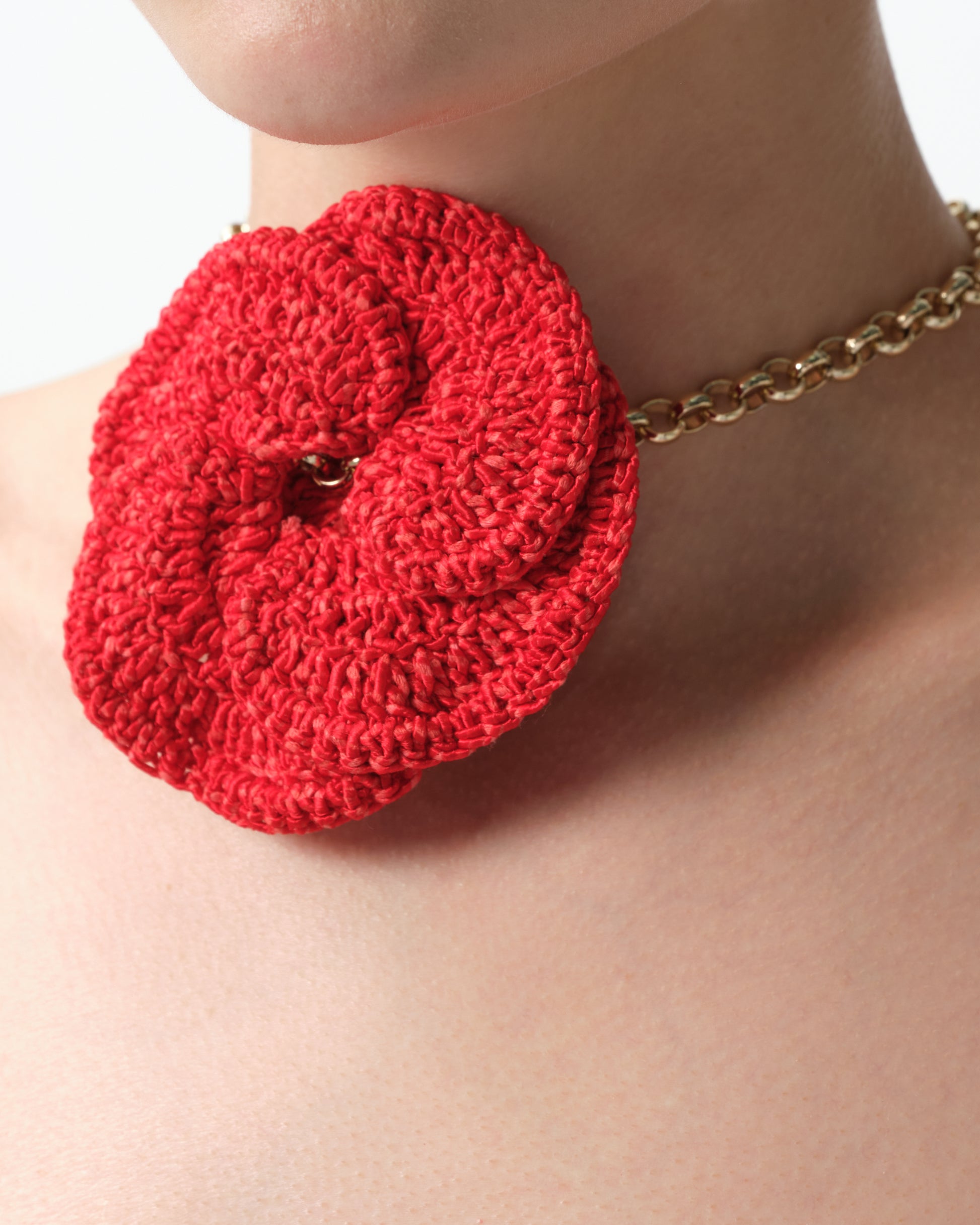 Crochet Floral-Appliqué Necklace