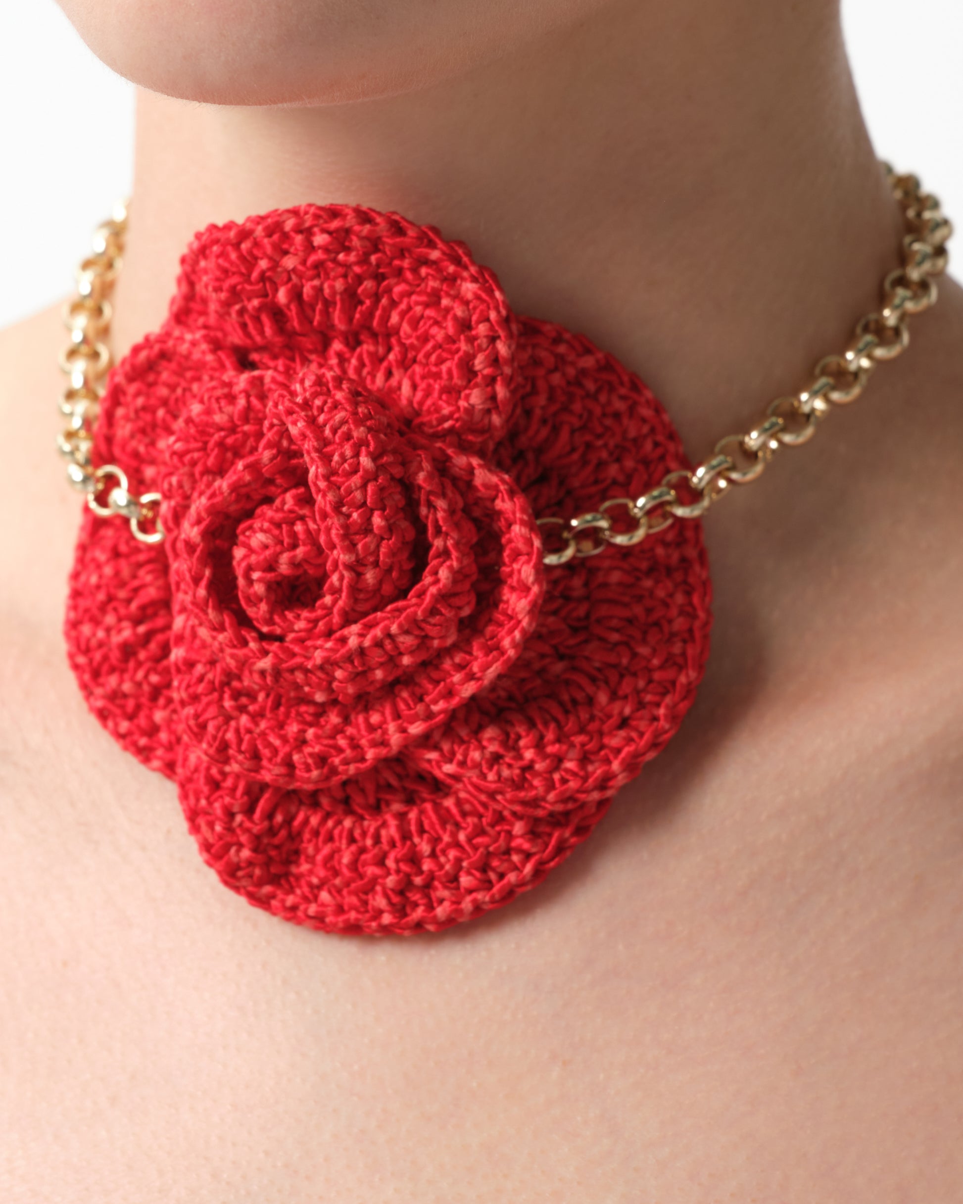Crochet Floral-Appliqué Necklace