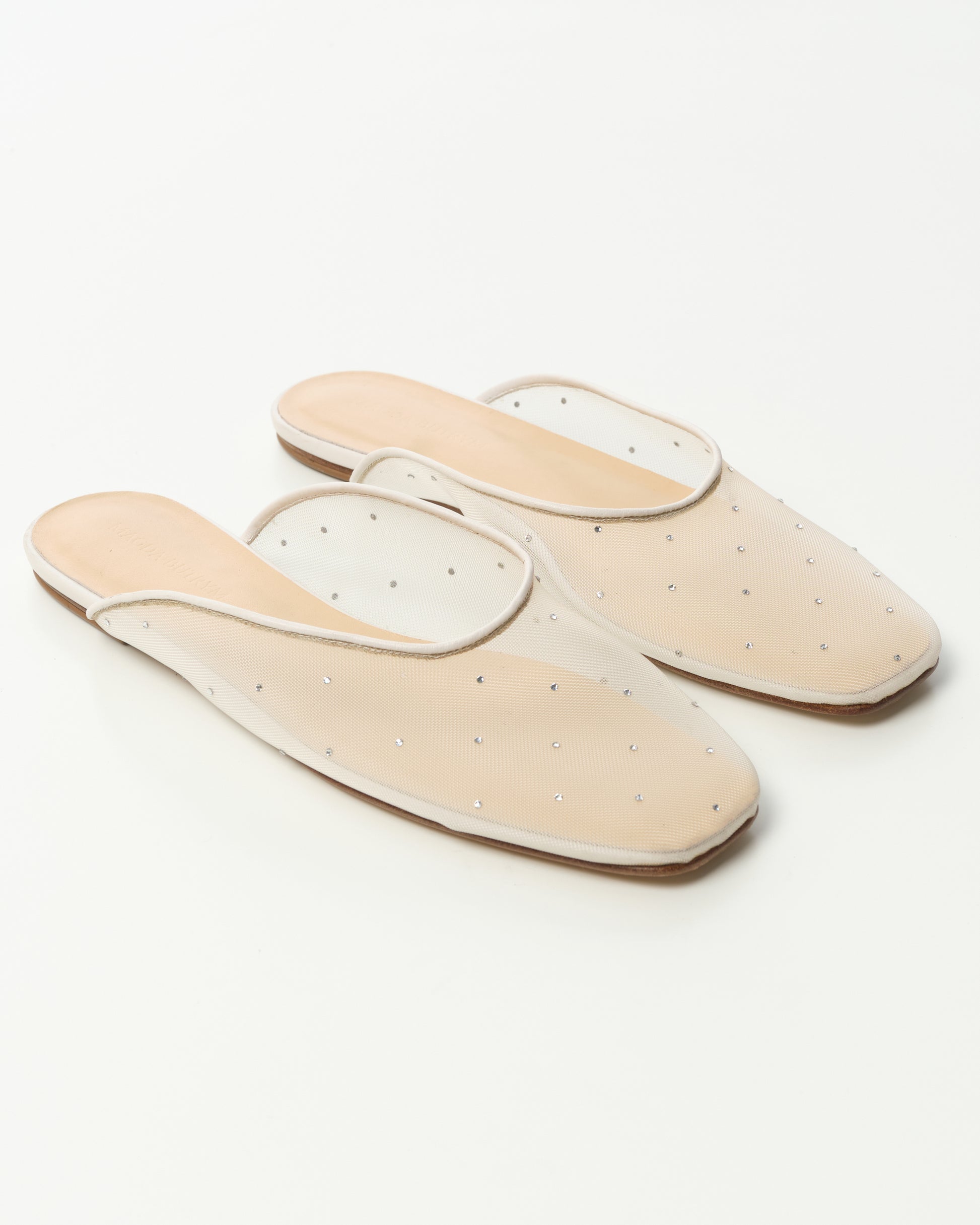 Crystal-Embellished Mesh Mules
