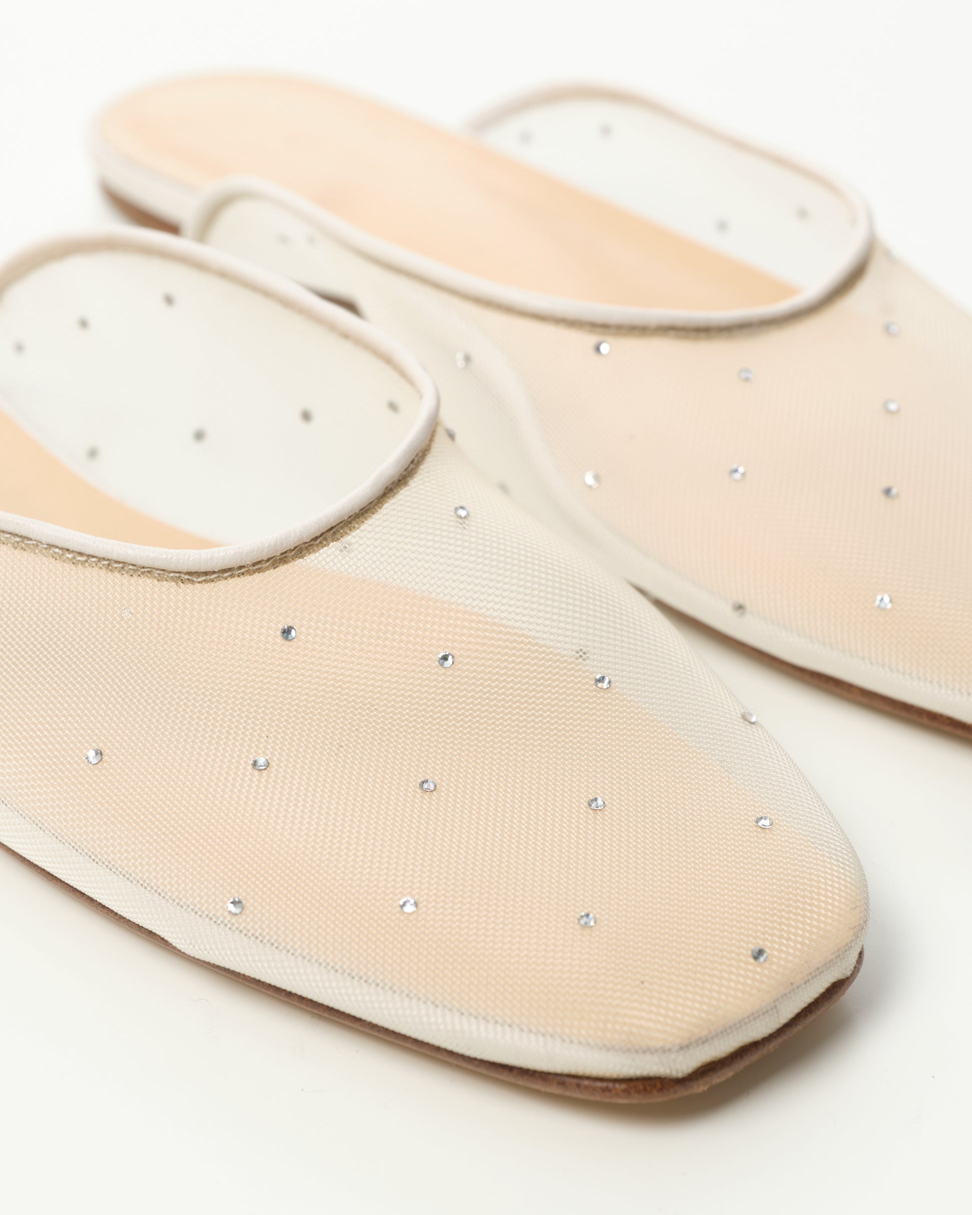 Crystal-Embellished Mesh Mules