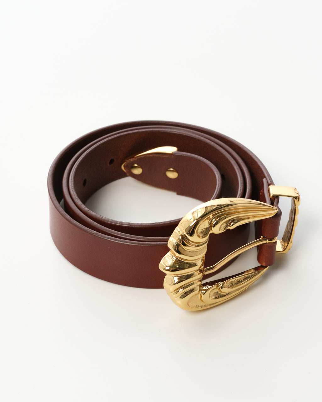 Engraved-Buckle Leather Belt