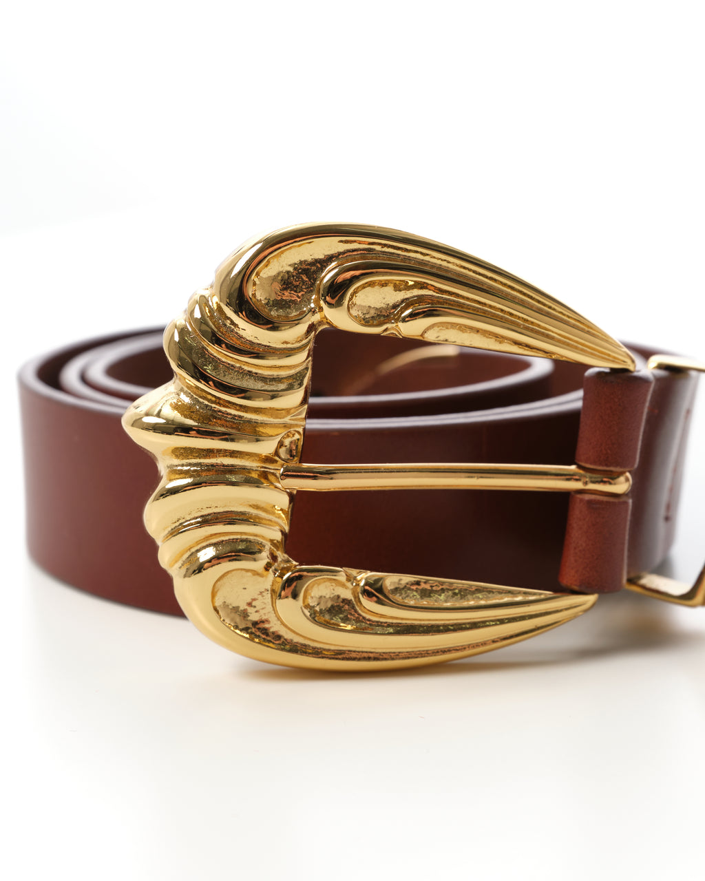 Engraved-Buckle Leather Belt