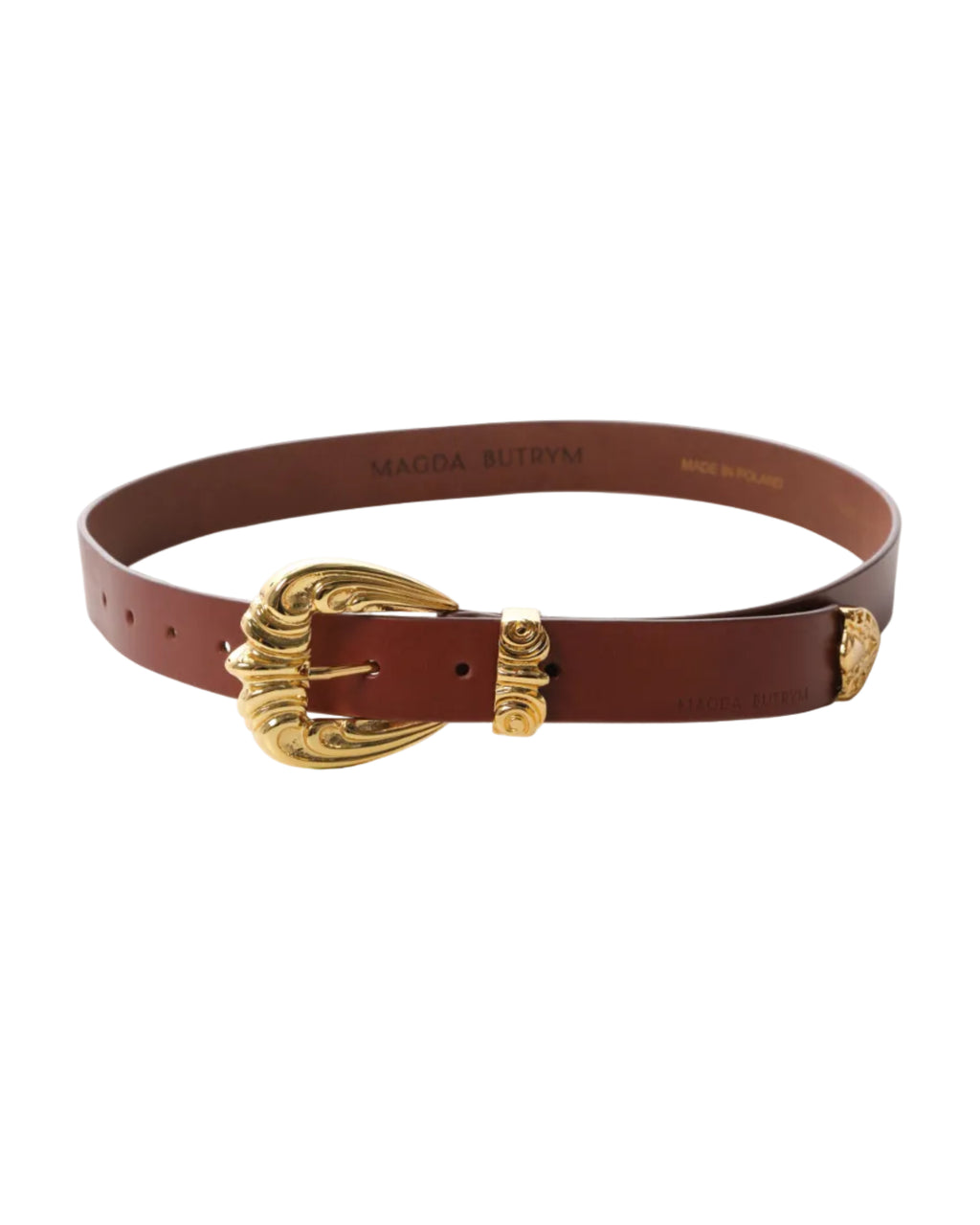 Engraved-Buckle Leather Belt