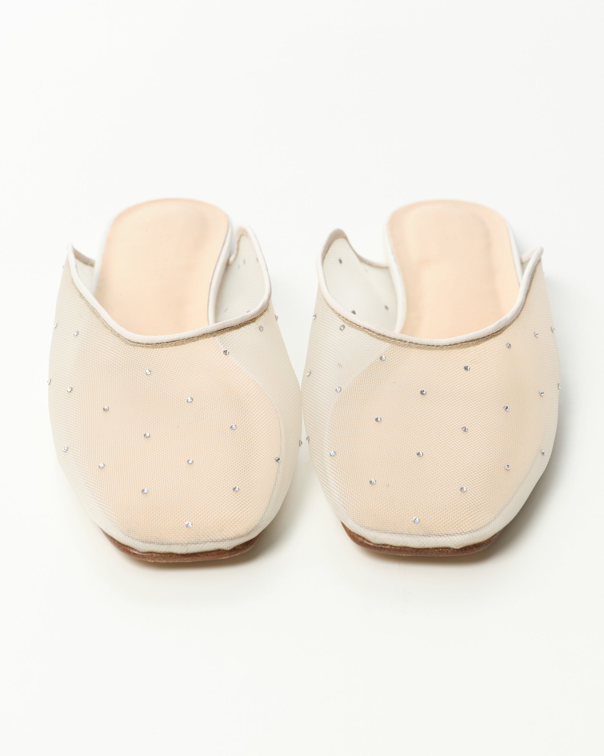 Crystal-Embellished Mesh Mules
