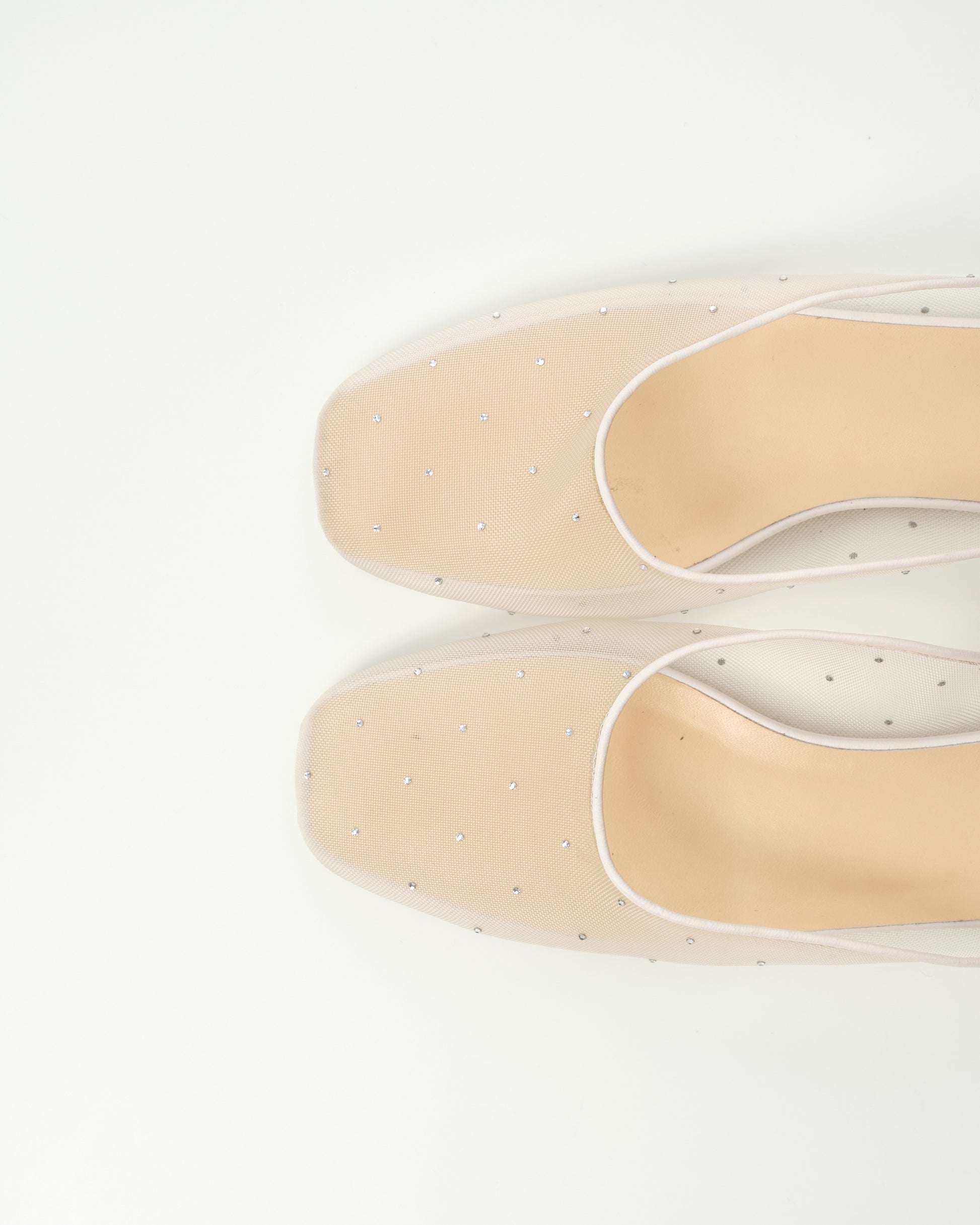 Crystal-Embellished Mesh Mules